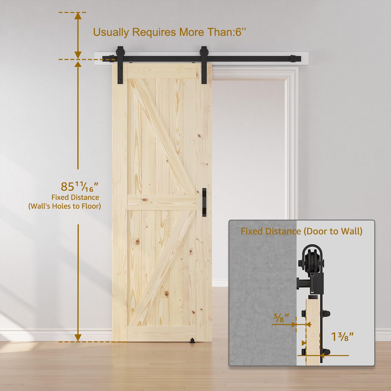 SMARTSTANDARD 30x84 Inch Solid Spruce Wood Sliding Barn Door with 5ft Hardware Kit - Unfinished, DIY, Stainable for Bedroom, Closet & Farmhouse Style Decor