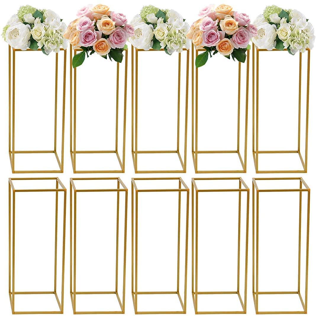 CNCEST Geometric Gold Metal Flower Stand - 10Pcs 60cm Iron Vase Display Rack for Wedding Centerpieces, Party Decor & Event Backdrop | Elegant Floral Arrangement for Tables, Stages & Photo Booths