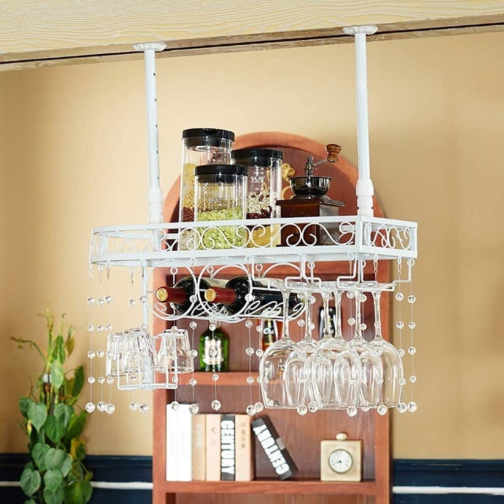 Industrial Style Hanging Wine Rack - Rustic Loft Wine Bottle & Glass Display Shelf - Easy Install European Inspired Storage for Kitchen, Bar or Dining Room Decor