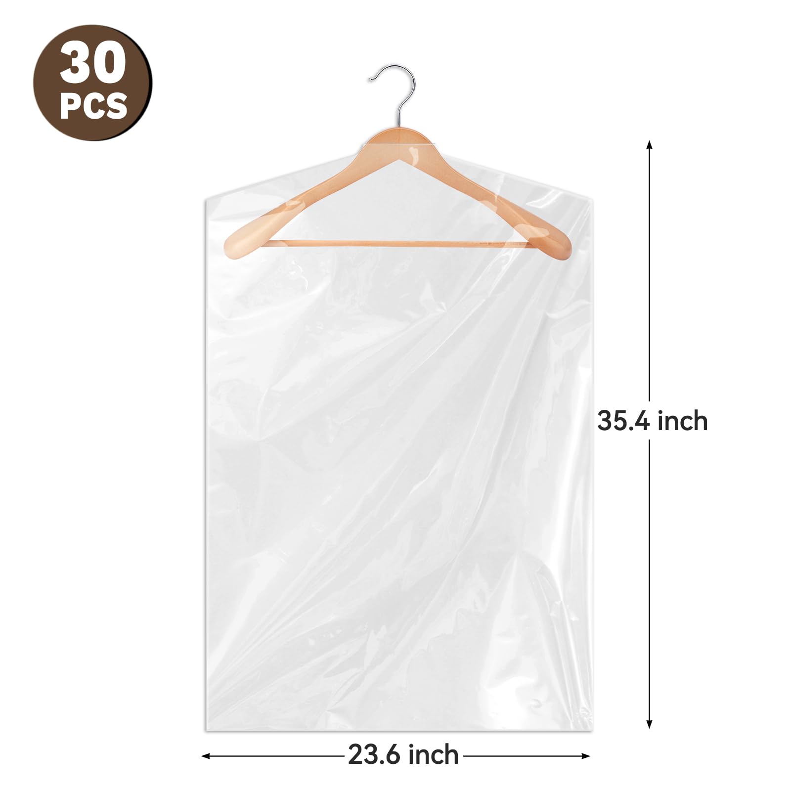 30 Pack Clear Plastic Garment Bags for Hanging Clothes - 35.4 x 23.6 Inch Dry Cleaning Storage Covers for Suits, Shirts, Coats | Perfect for Travel, Closet Organization & Seasonal Clothing Protection