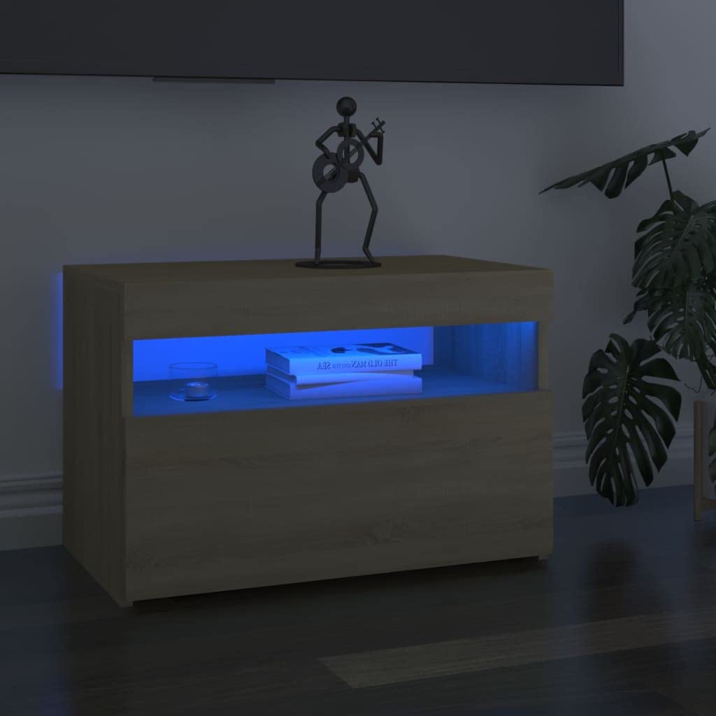 Modern LED TV Stand with Lights - Wooden Entertainment Center with Doors & Open Shelves for Living Room, Bedroom - Stylish Brown Media Console for TV, Gaming & Home Theater Setup
