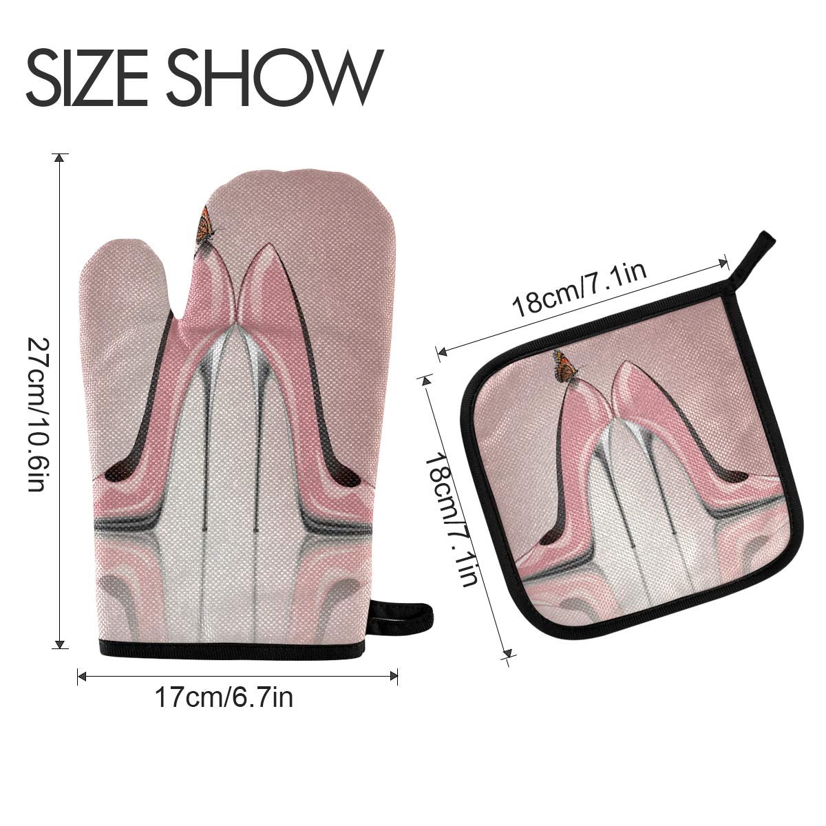 Pink High Heel Shoe Oven Mitts & Pot Holders - Heat Resistant Non-Slip Kitchen Gloves for Baking, Cooking, Grilling, BBQ - Perfect for Valentine's Day Gifts & Women's Kitchen Accessories