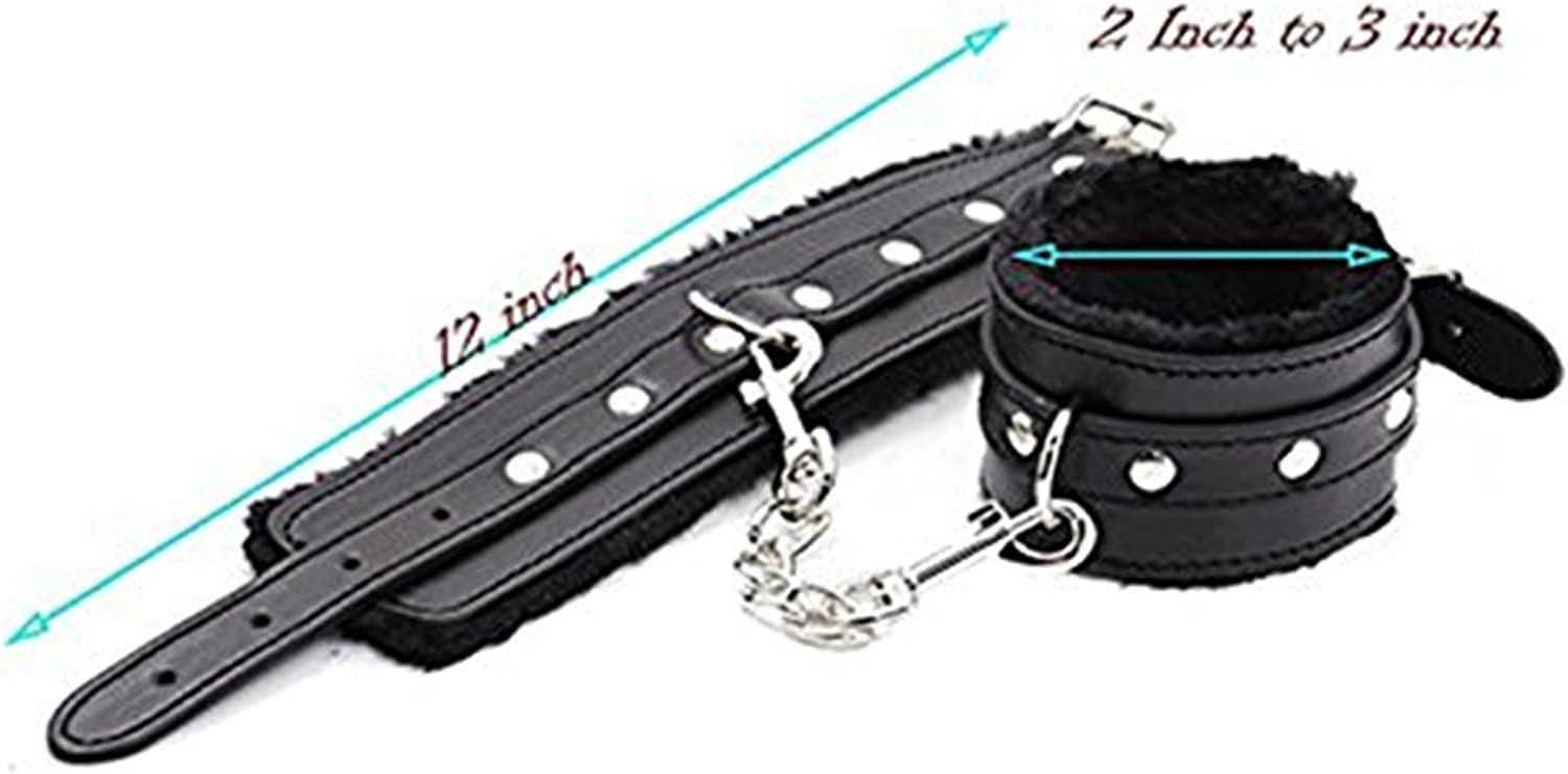 Punk Goth Leather Handcuffs with Soft Plush Lining - Adjustable Wrist Cuffs for Men & Women, Detachable Role Play Accessories for BDSM, Bedroom Yoga, Fitness & Exercise - by iZEN