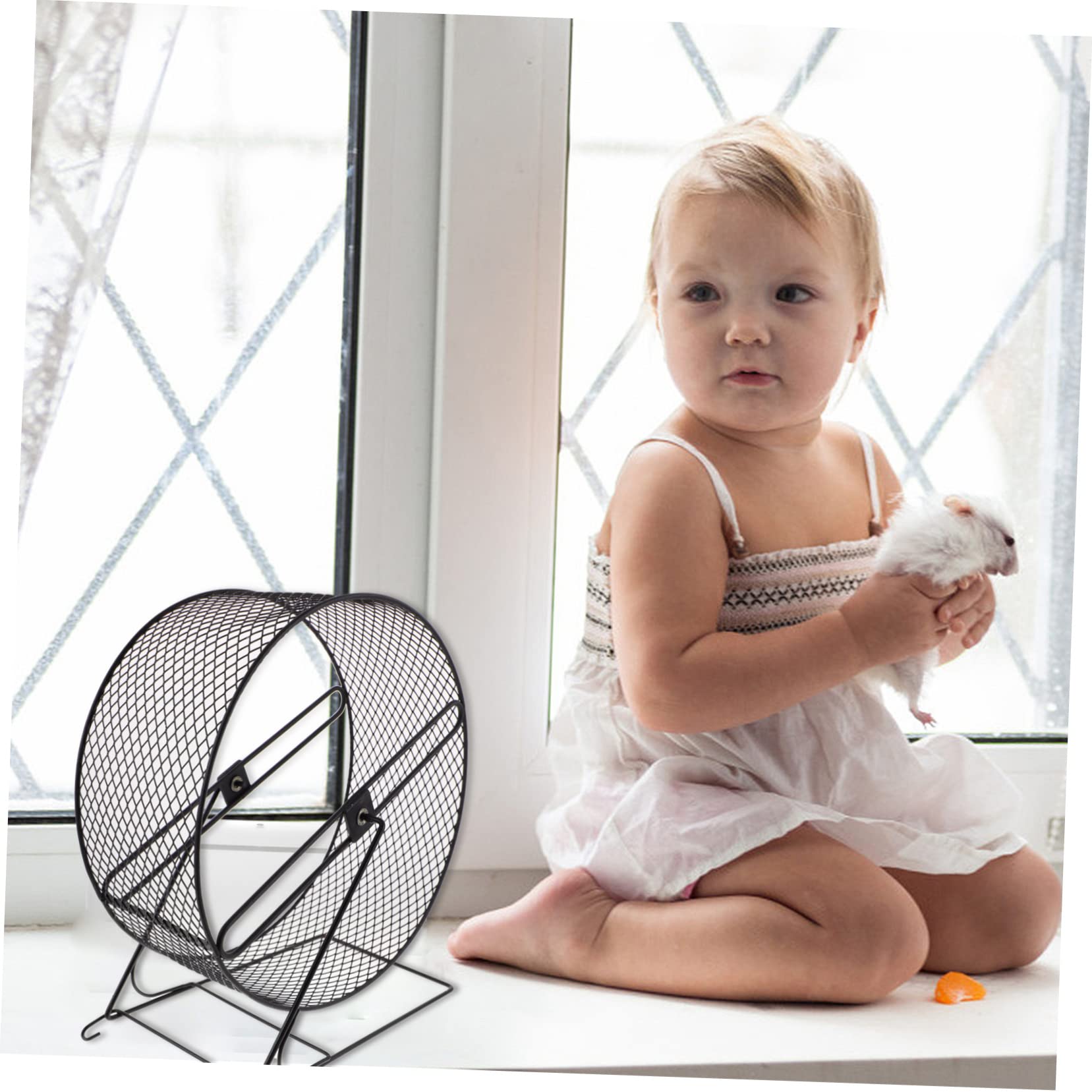 FRCOLOR 15-Inch Silent Hamster Running Wheel - Durable Iron Exercise Wheel for Hamsters, Chinchillas, Rats & Small Pets - Noise-Free Spinner for Cage Accessories (Black/White) - Perfect for Nighttime Play & Small Animal Fitness