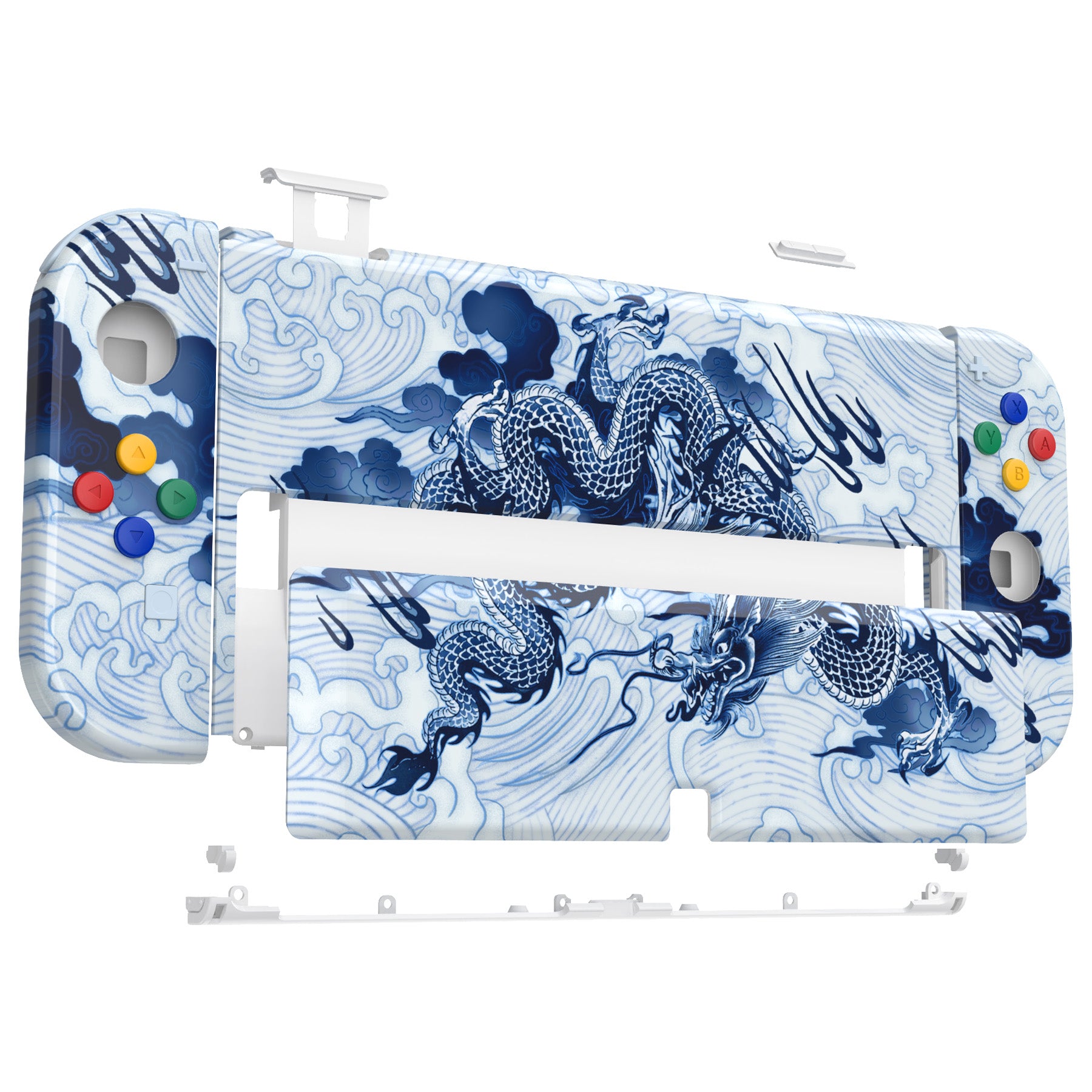 eXtremeRate Porcelain Dragon Full Set Shell for Nintendo Switch OLED - Replacement Back Plate, Kickstand & Joycon Controller Housing with Buttons | Durable Custom Design for Gaming Enthusiasts | Perfect for Home Entertainment and Portable Play