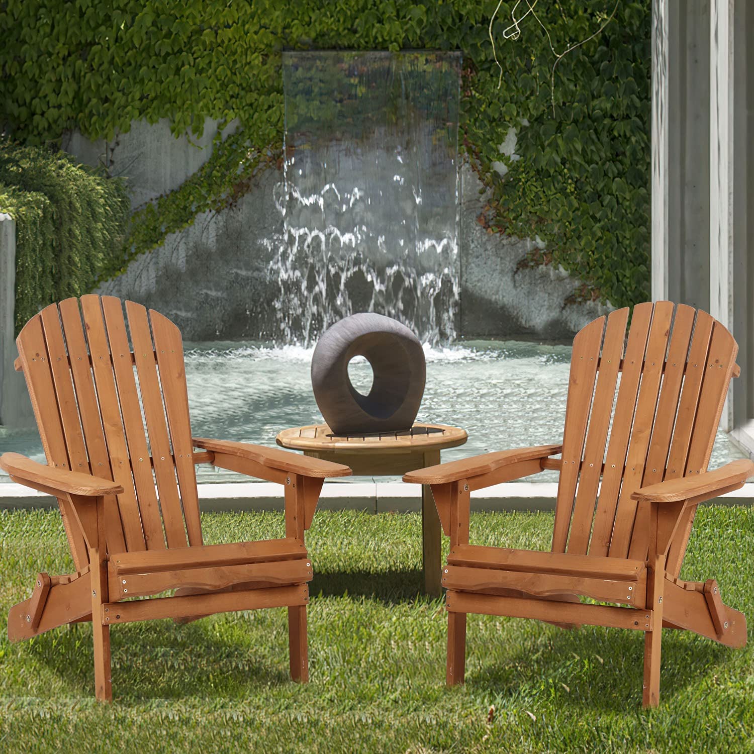Solid Wood Folding Adirondack Chair - Weather-Resistant Outdoor Patio Furniture with Arms for Deck, Backyard, Garden & Poolside - Perfect for Relaxing, Lounging and Sunbathing