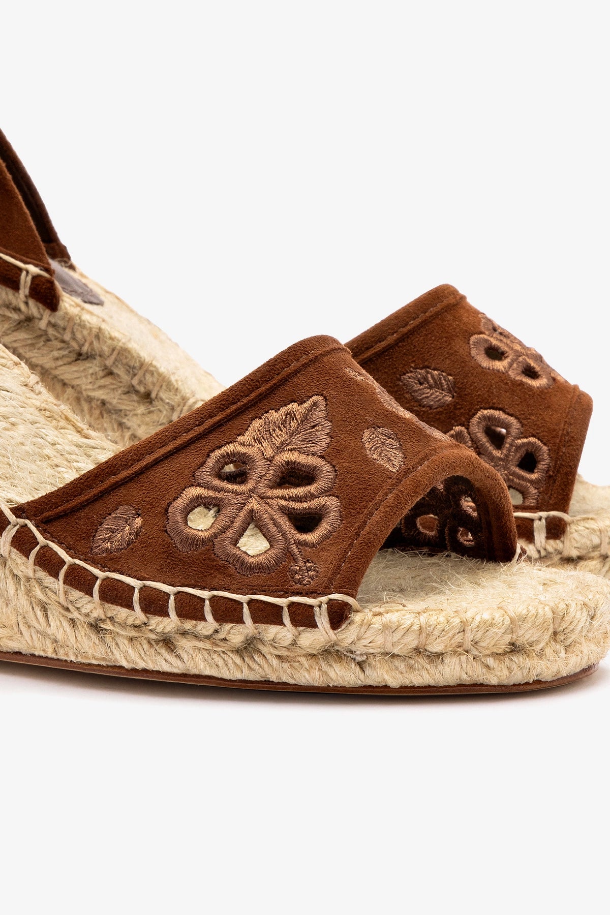 Letizia Women's Espadrille Wedge Sandals - Burnt Umber & Hibiscus Embroidered Summer Shoes for Beach, Vacation and Casual Outings