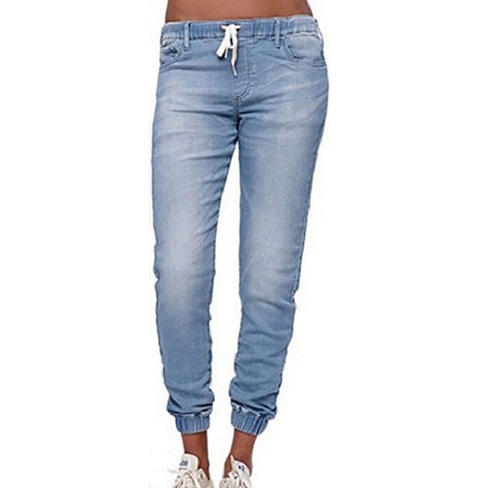 YCZDG Women's High Waist Skinny Jogger Pants - Stretchy Denim Leggings with Drawstring Waist | Comfortable Casual Pencil Jeans for Everyday Wear (Color: Blue, Size: X-Large) | Perfect for Yoga, Running & Lounge
