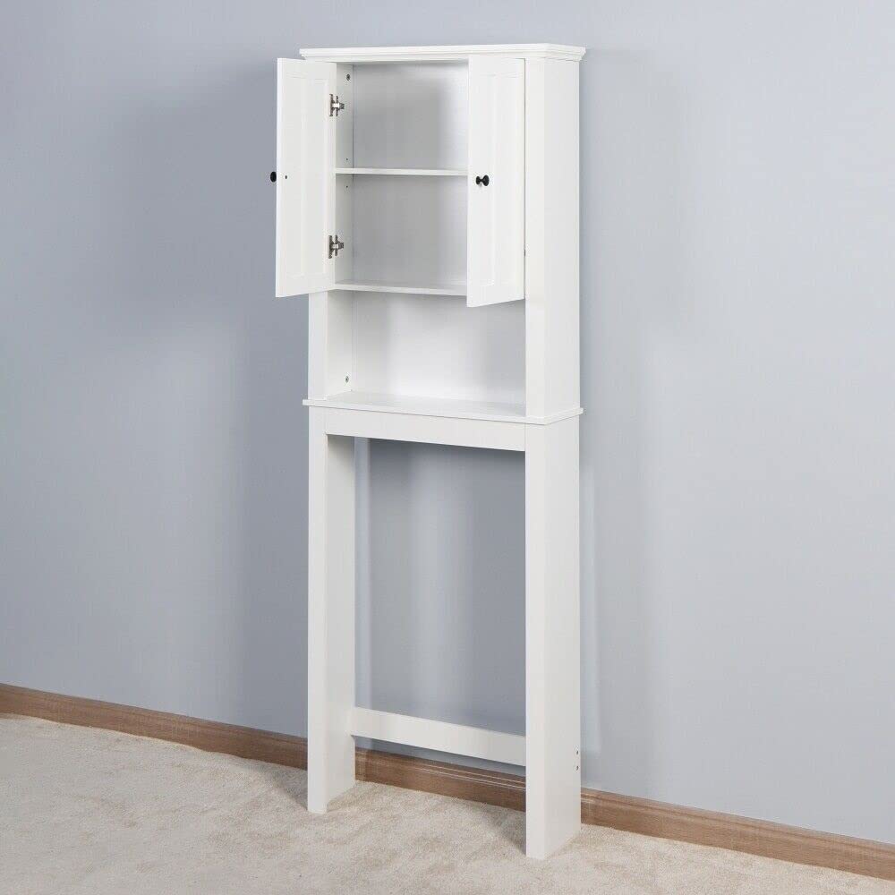 BiYeer Over The Toilet Storage Cabinet - Wooden Bathroom Organizer with Adjustable Shelves, Space Saving Design for Small Bathrooms - Perfect for Towels, Toiletries & Bathroom Essentials Storage