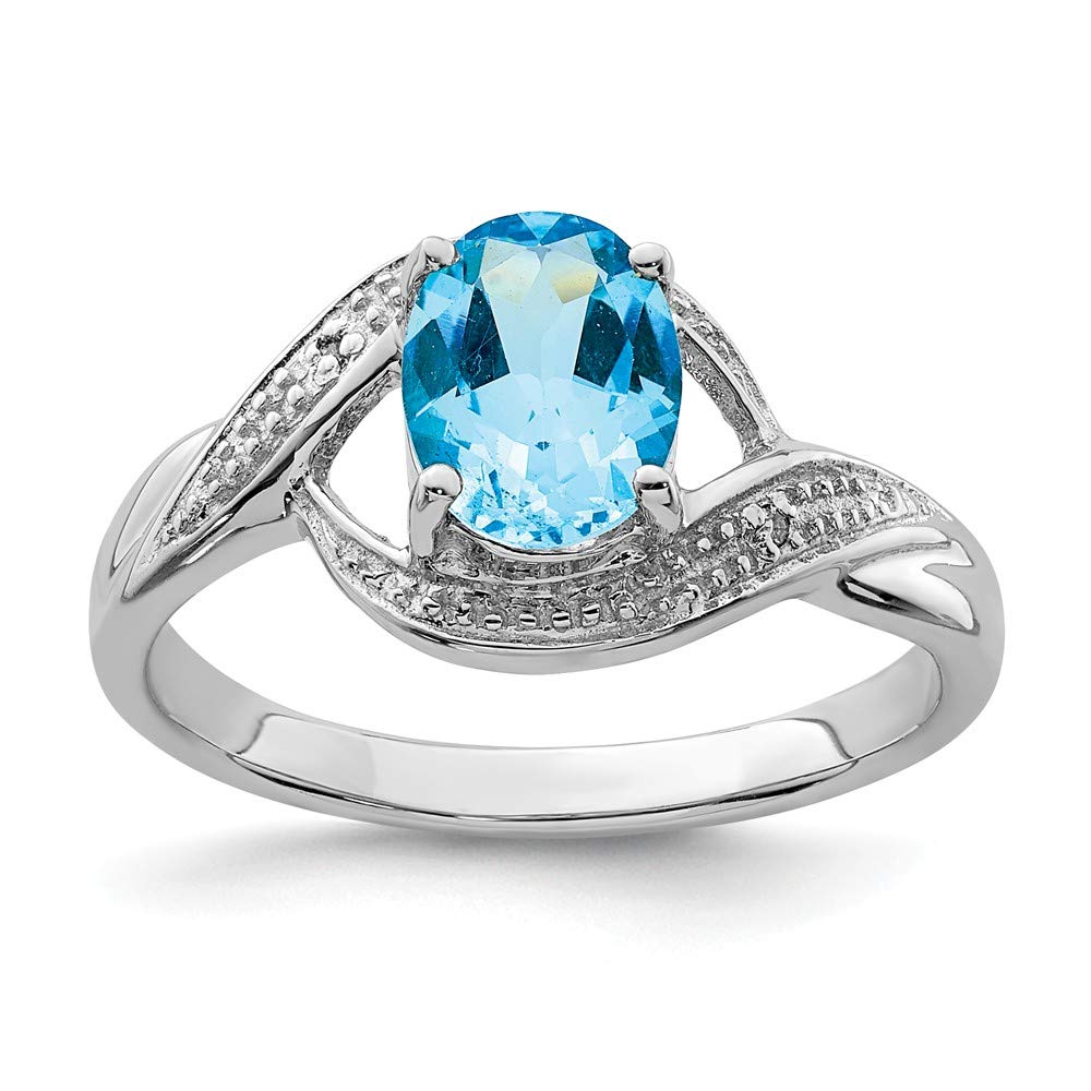925 Sterling Silver Swiss Blue Topaz & Diamond Ring for Engagement