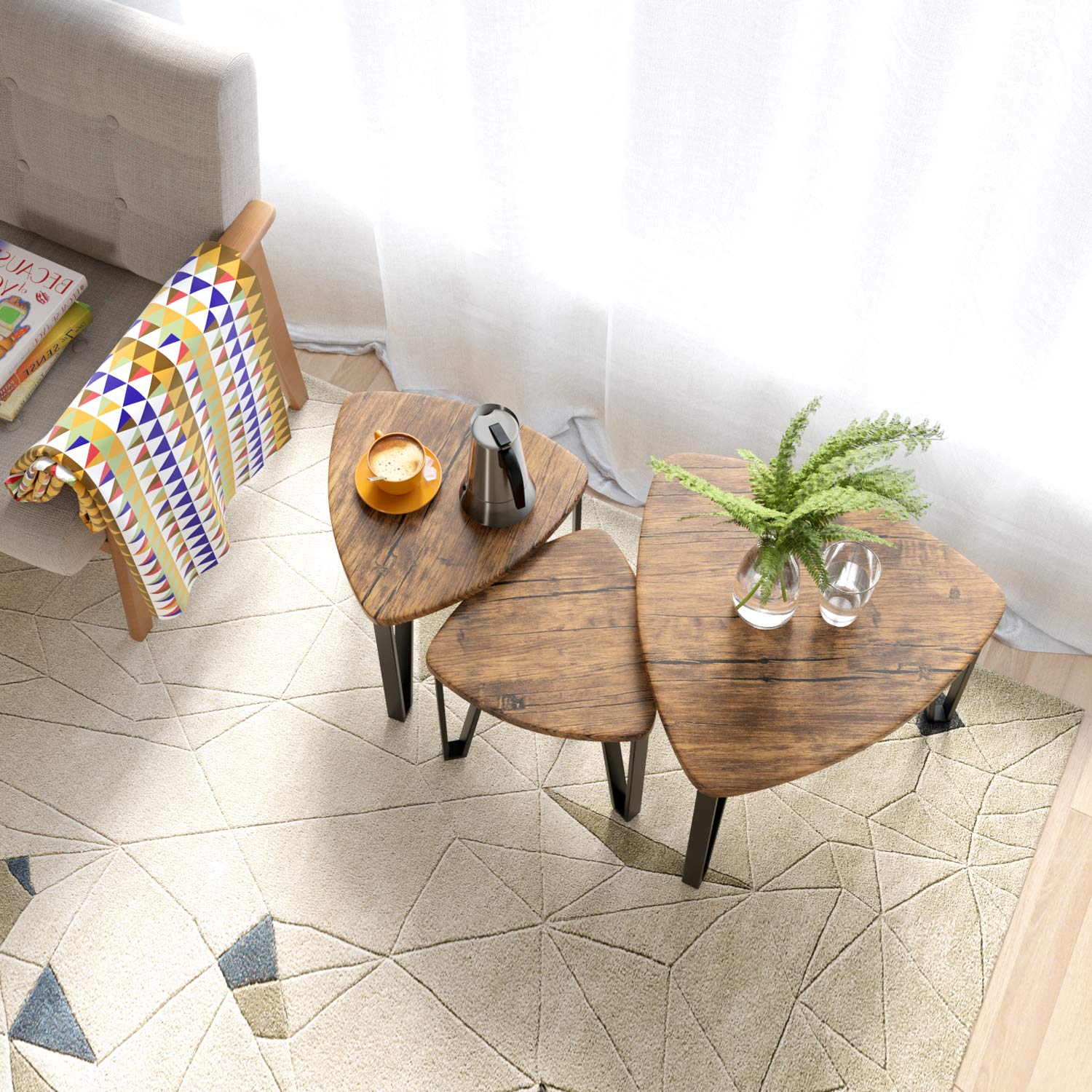 Vintage Rustic Brown Nesting Coffee Tables Set of 3 - Modern End Tables & Nightstands for Living Room, Bedroom & Home Office - Space Saving Side Tables for Small Spaces