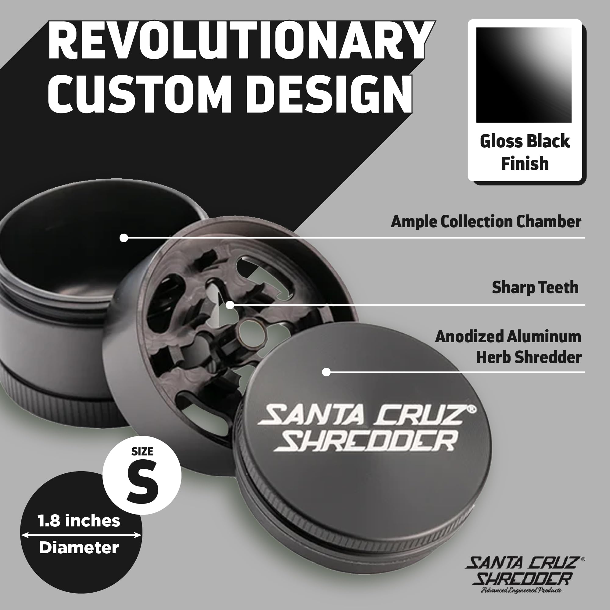Premium Santa Cruz Shredder 3-Piece Metal Herb Grinder (1.7