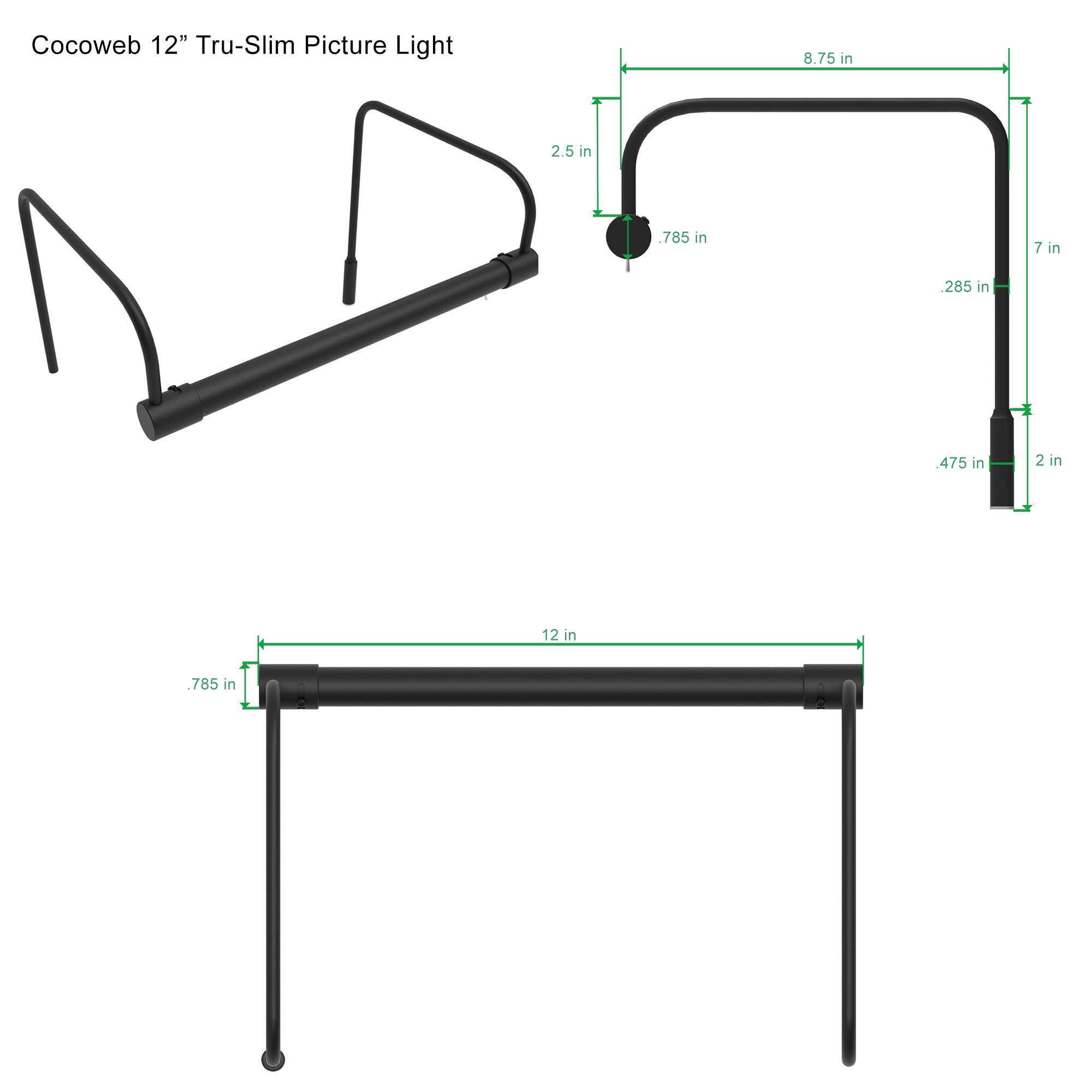 Cocoweb 12 Inch Tru-Slim LED Picture Light - Black Plug-in Wall Art Lighting with Remote Control - Perfect for Gallery, Museum & Home Decor Display