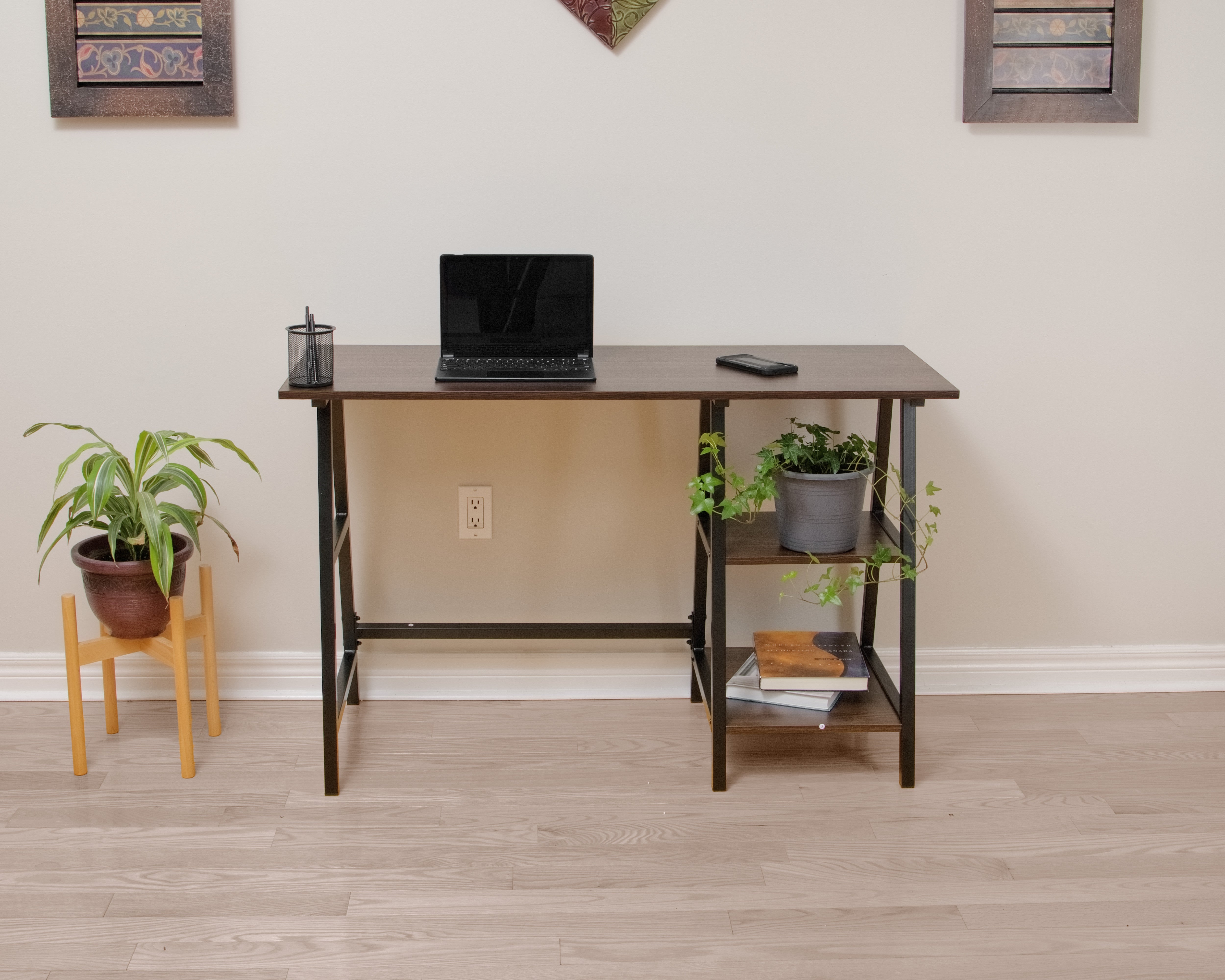 1923BR Office Computer Desk - Dark Brown Modern Workstation for Home & Office - Ergonomic Study Desk for Remote Work & Productivity