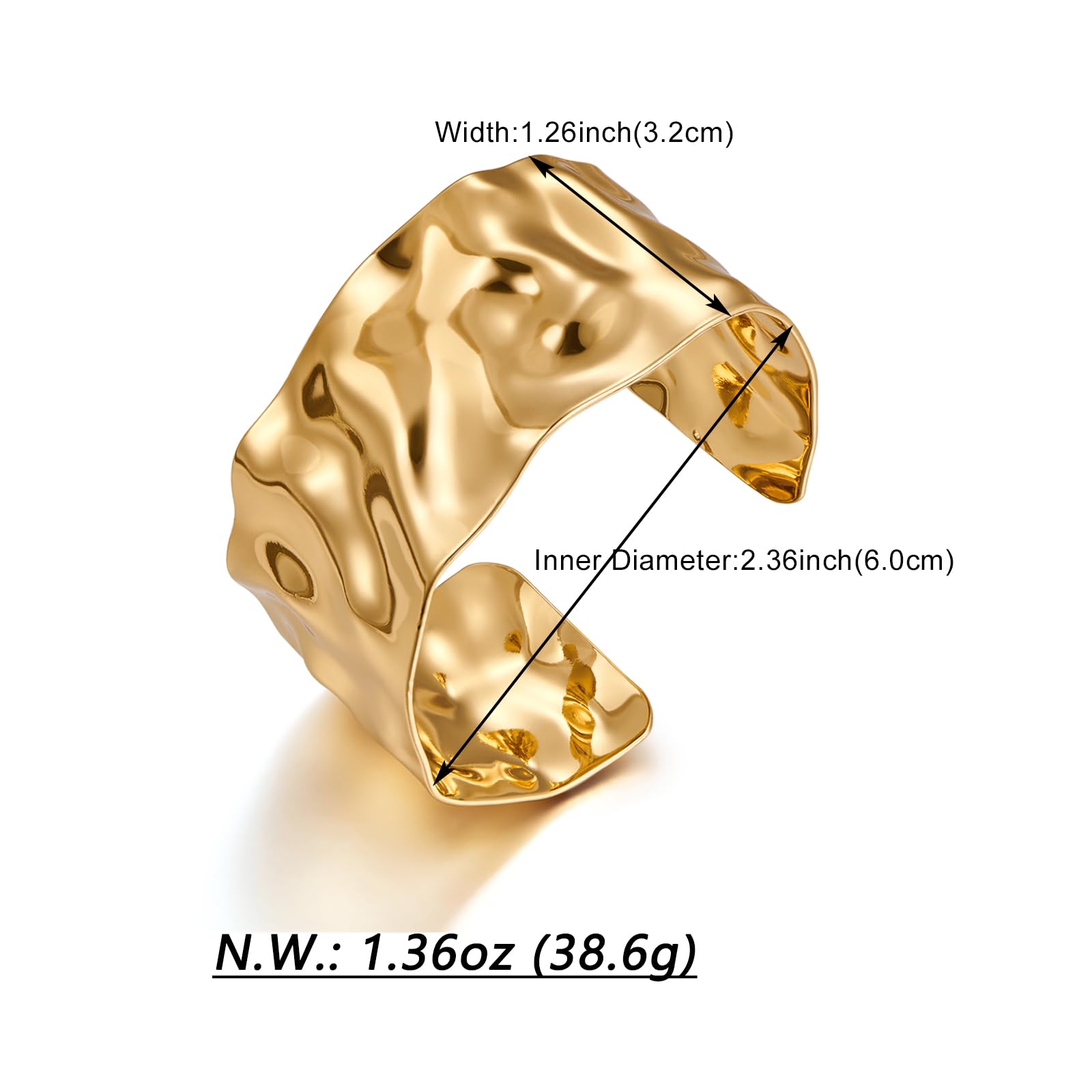 WOWORAMA Hammered Chunky Cuff Bracelets for Women - Vintage Boho Wide Bangle Bracelet in Gold & Silver - Irregular Statement Arm Cuff Jewelry for Casual Wear, Parties & Festival Outfits