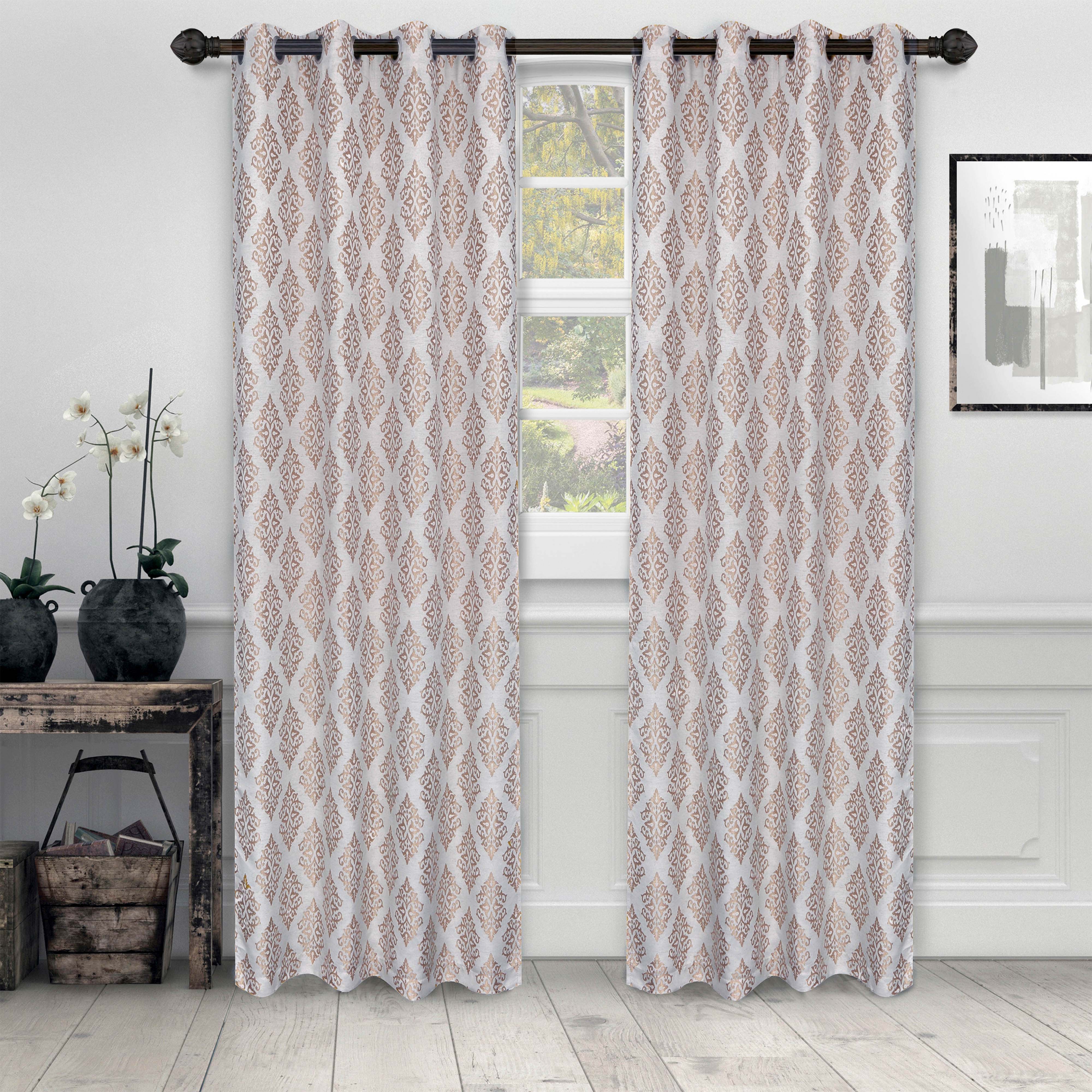 Venetian Damask Jacquard Curtain Panels Set of 2 - Luxury Window Treatments for Living Room & Bedroom