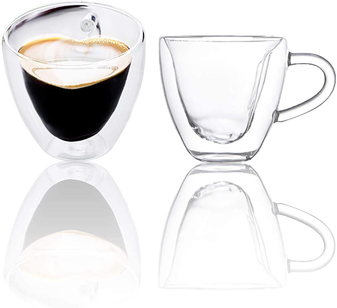 Premium 5.6oz Double Wall Insulated Glass Espresso Cups Set of 2 - Heat Resistant for Hot Latte, Macchiato & Cappuccino - Perfect for Home Coffee Bars & Cafe Style Drinks