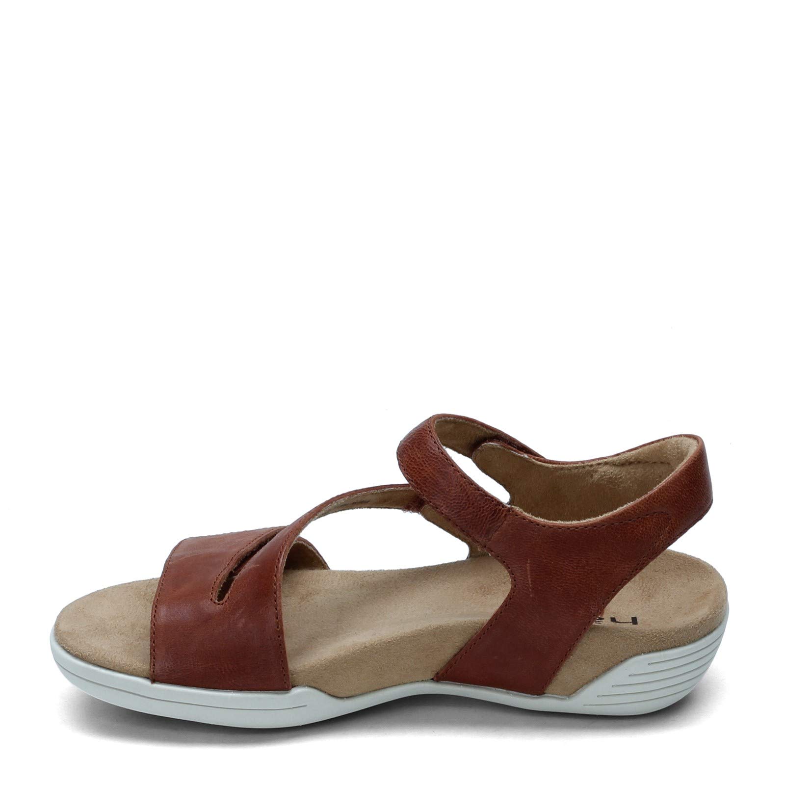 Women's Comfortable Flat Sandals - Cognac Brown Leather Wide Width Size 10 - Perfect for Beach, Vacation & Summer Outfits