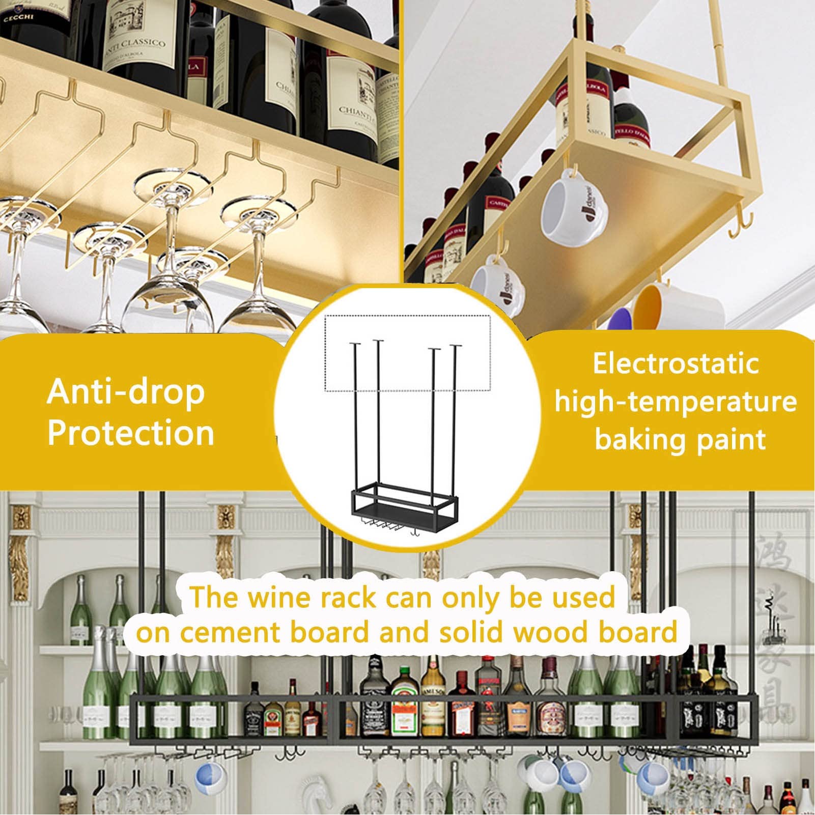 **Adjustable Metal Hanging Wine Glass Holder - 100x25x21cm Ceiling Mount Stemware Rack for Bars, Restaurants & Kitchens - Durable Wine Bottle Storage & Decorative Display for Home or Commercial Use**