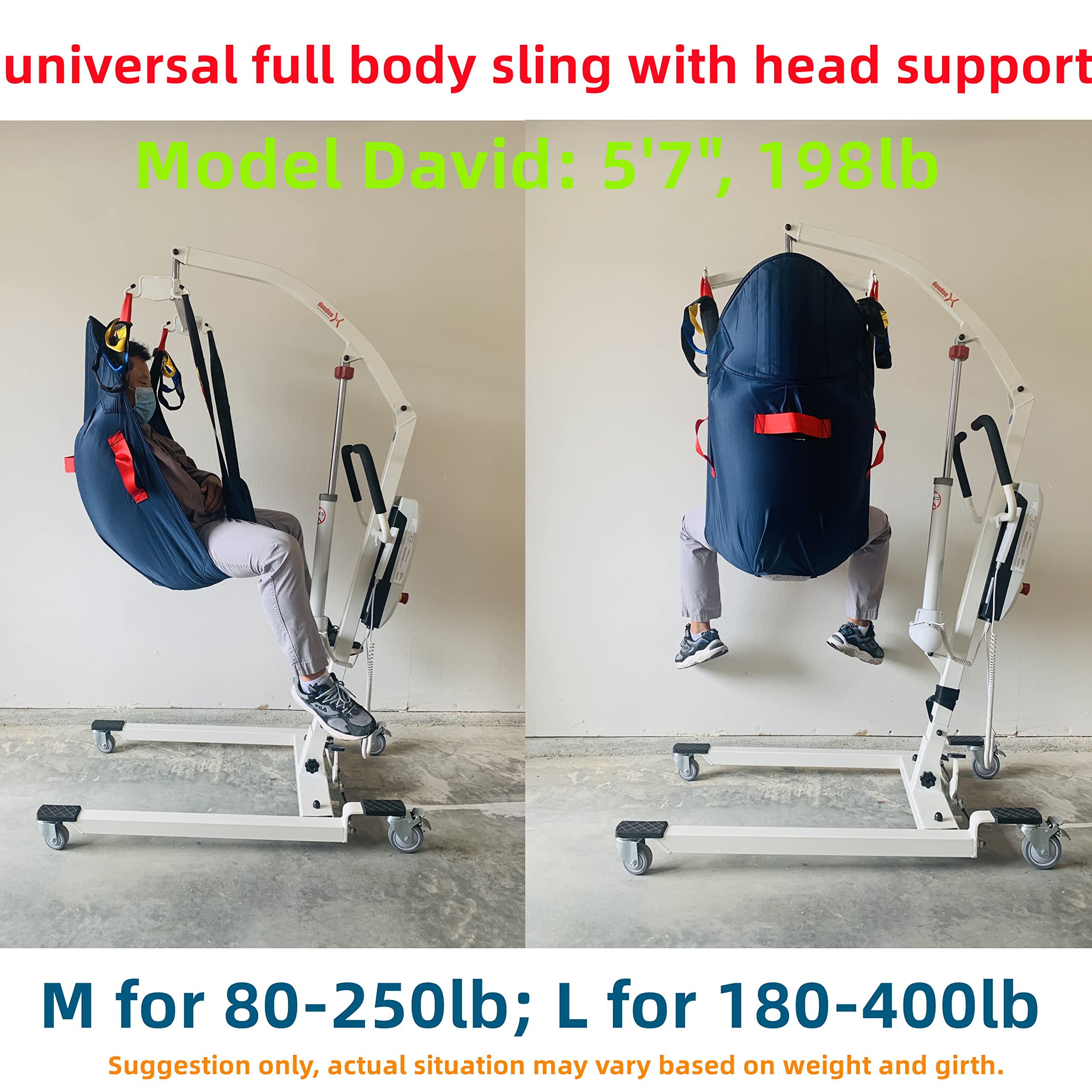DoudouX Full Body Patient Lift Sling - Universal Solid High Back Support for Head, Neck, Back & Butt - Ideal for Home Care, Hospitals & Mobility Assistance