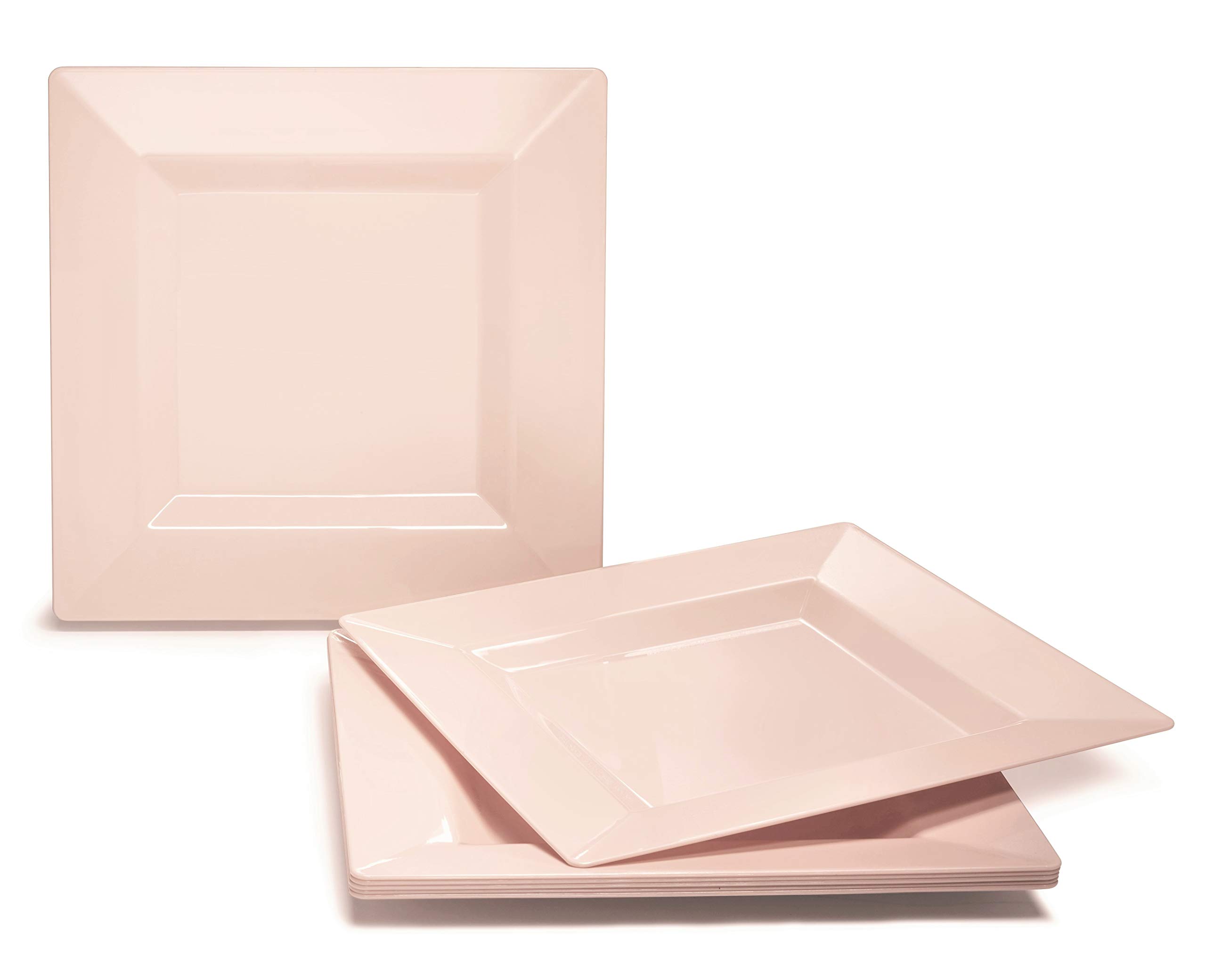 240-Pack Heavyweight Disposable Square Plastic Plates for Weddings & Parties - 10.75'' Peach/Blush Dinner Plates - Elegant & Durable Disposable Tableware for Catering, BBQs, Picnics & Special Events