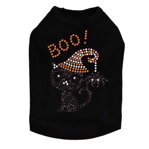 Sparkling Rhinestone Cat with Spider Hat Tank Top for Women - Trendy Graphic Tee in Multiple Colors - Perfect for Halloween, Cosplay & Casual Wear