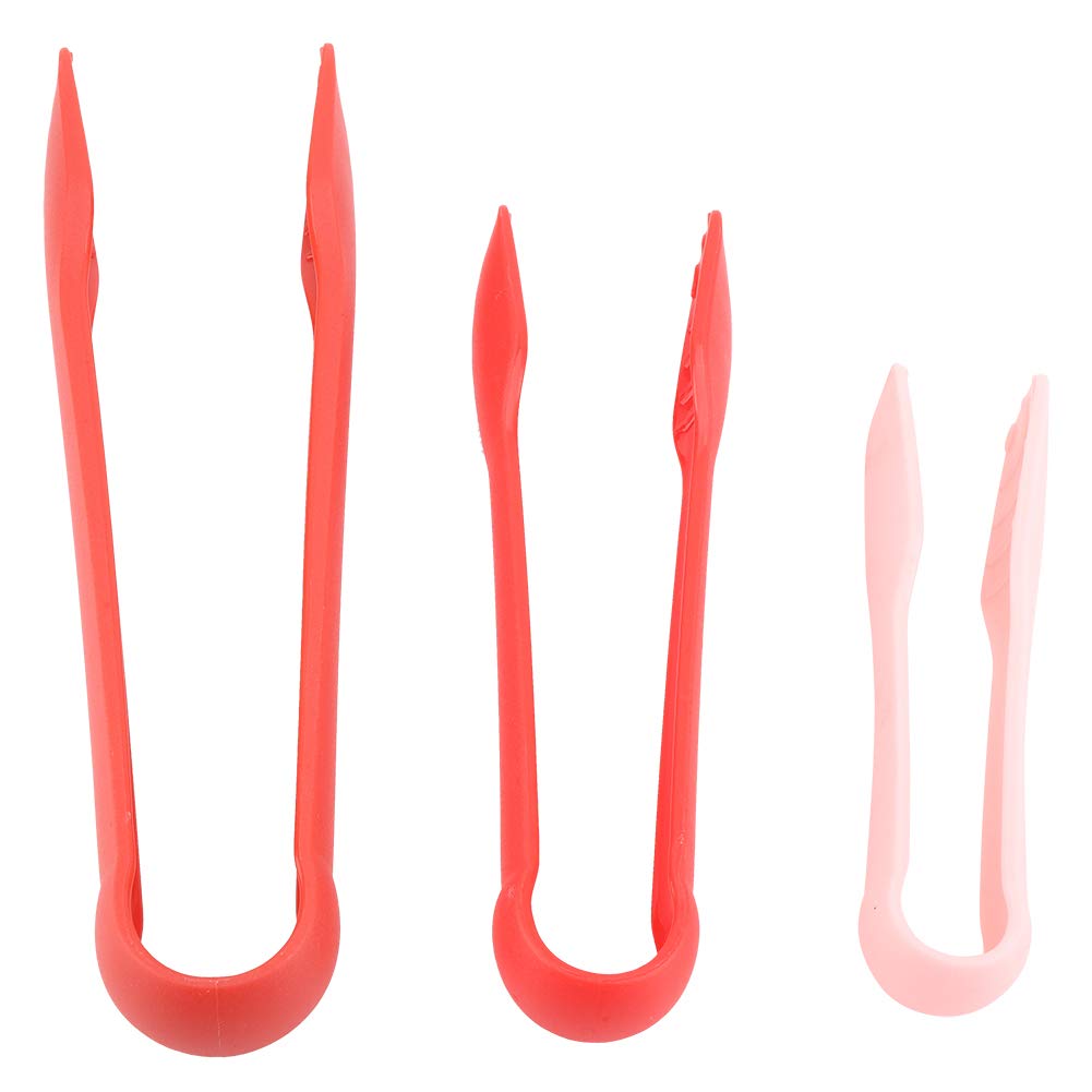 Multifunctional Plastic Bread Tongs - 3-Piece Set for Home Bakery, Cooking & Serving (Red) - Perfect for Pastries, Salads & BBQ
