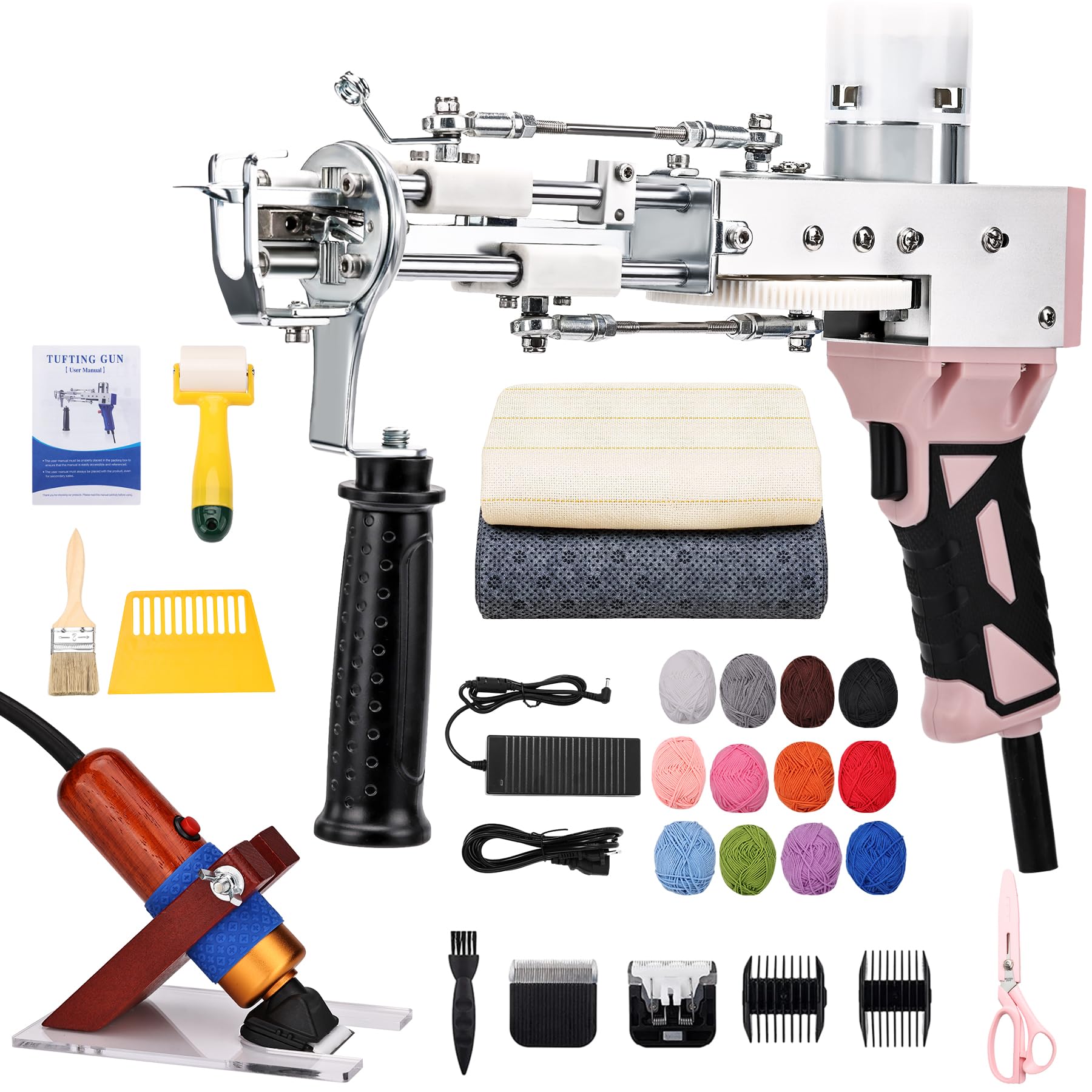 Zowwfast 2-in-1 Rug Tufting Gun Starter Kit with Carpet Trimmer - Cut Pile & Loop Pile Tufting Machine with Digital Speed Control, Non-Slip Grip & Fabric - Perfect for DIY Home Decor, Custom Rugs, and Craft Projects