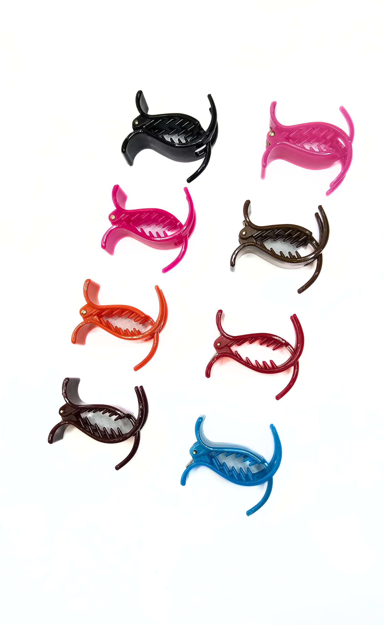 EnVogue Style Medium Size Multicolor Long Teeth Hair Claw Clips for Women & Girls (8-Pack) - Perfect for Ponytails, Buns & Updos
