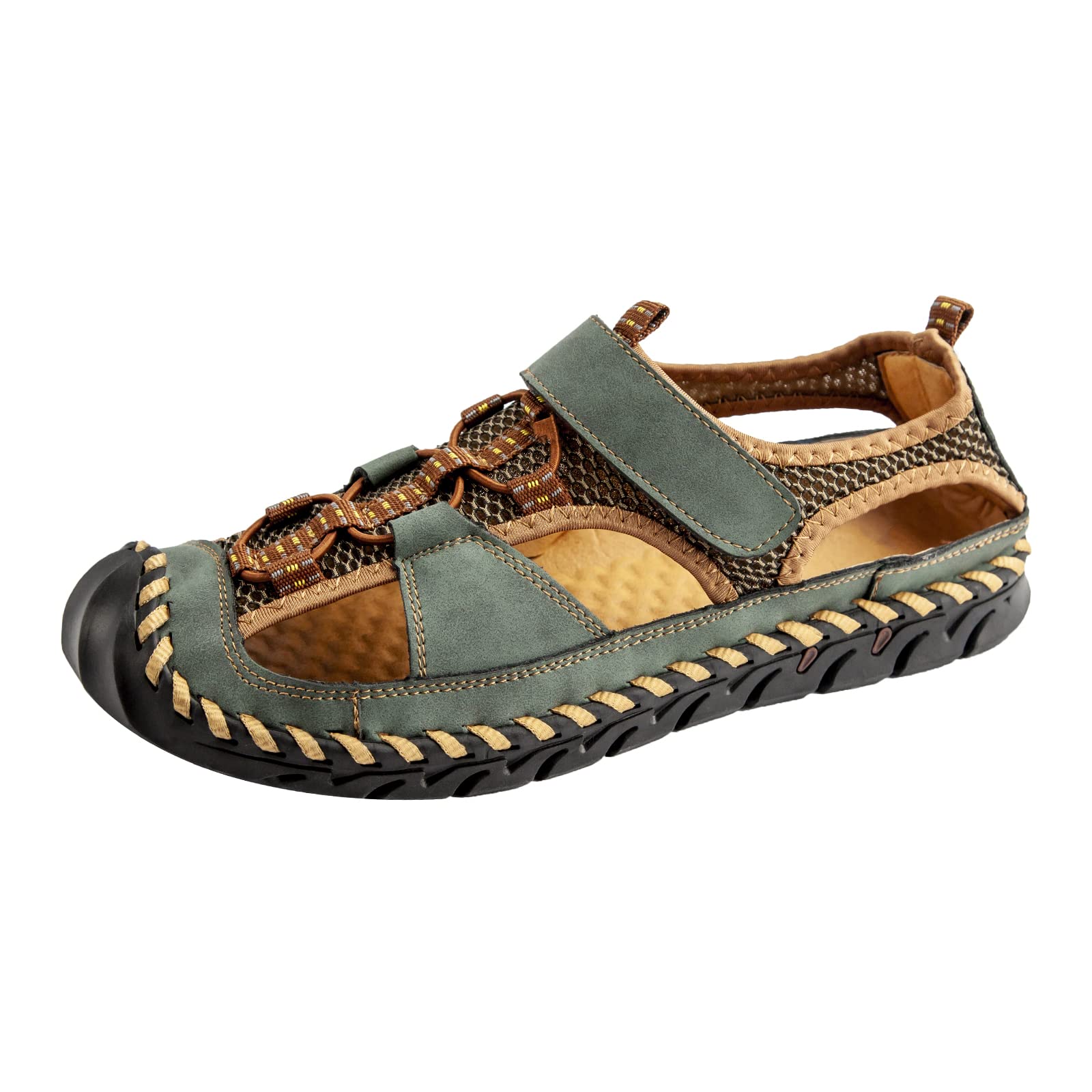 **Men's Leather Fisherman Sandals - Breathable Closed Toe Beach Shoes for Summer | Non-Slip Water Sandals for Hiking, Walking & Outdoor Activities | Handmade Comfortable Anti-Collision Athletic Slides**    *(Perfect for beach trips, hiking adventures, casual walks, and water sports – lightweight and durable for all-day wear!)*