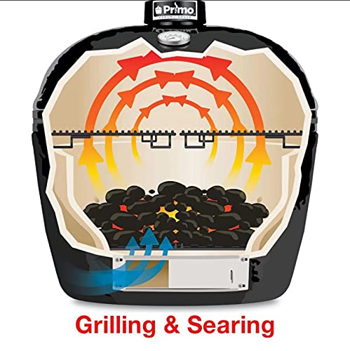 Primo Kamado XL 400 Oval Ceramic Charcoal Grill with Stainless Steel Grates - Outdoor BBQ, Smoking, Roasting & Baking - Perfect for Backyard, Patio & Tailgating (Black, 28