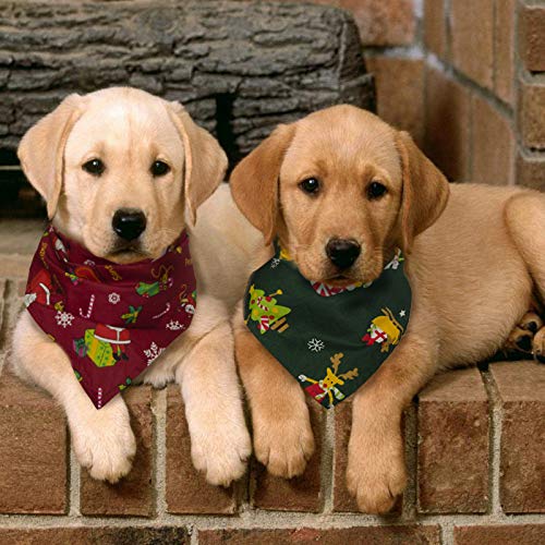 Christmas Dog Bandana 2 Pack - Festive Triangle Bib Scarf for Medium Dogs & Cats - Holiday Pet Costume Accessories for Christmas Parties & Family Photos