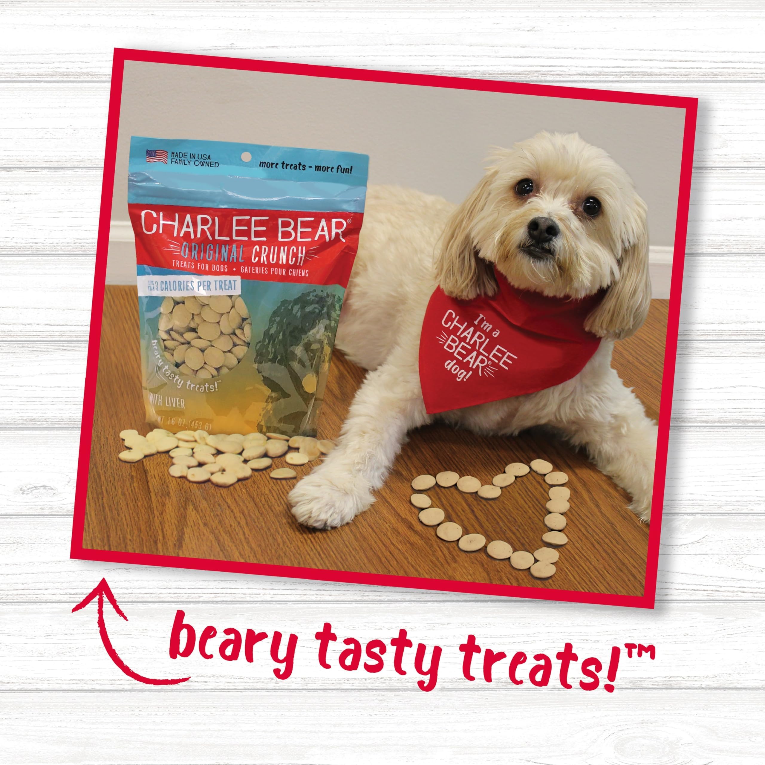 Charlee Bear Original Crunch with Liver Dog Treats 16oz (4-Pack) - All Natural Made in USA Grain Free Training Snacks for Small Medium Large Dogs - Perfect for Obedience Training & Reward Treats