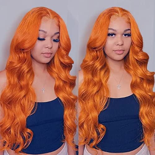 Beauty Forever #88J Ginger Orange Body Wave Human Hair Lace Part Wig for Women - 18 Inch 4X0.75 T-Part Lace Closure, Middle Part, 150% Density, Burnt Fall Color | Perfect for Daily Wear, Cosplay, and Special Occasions