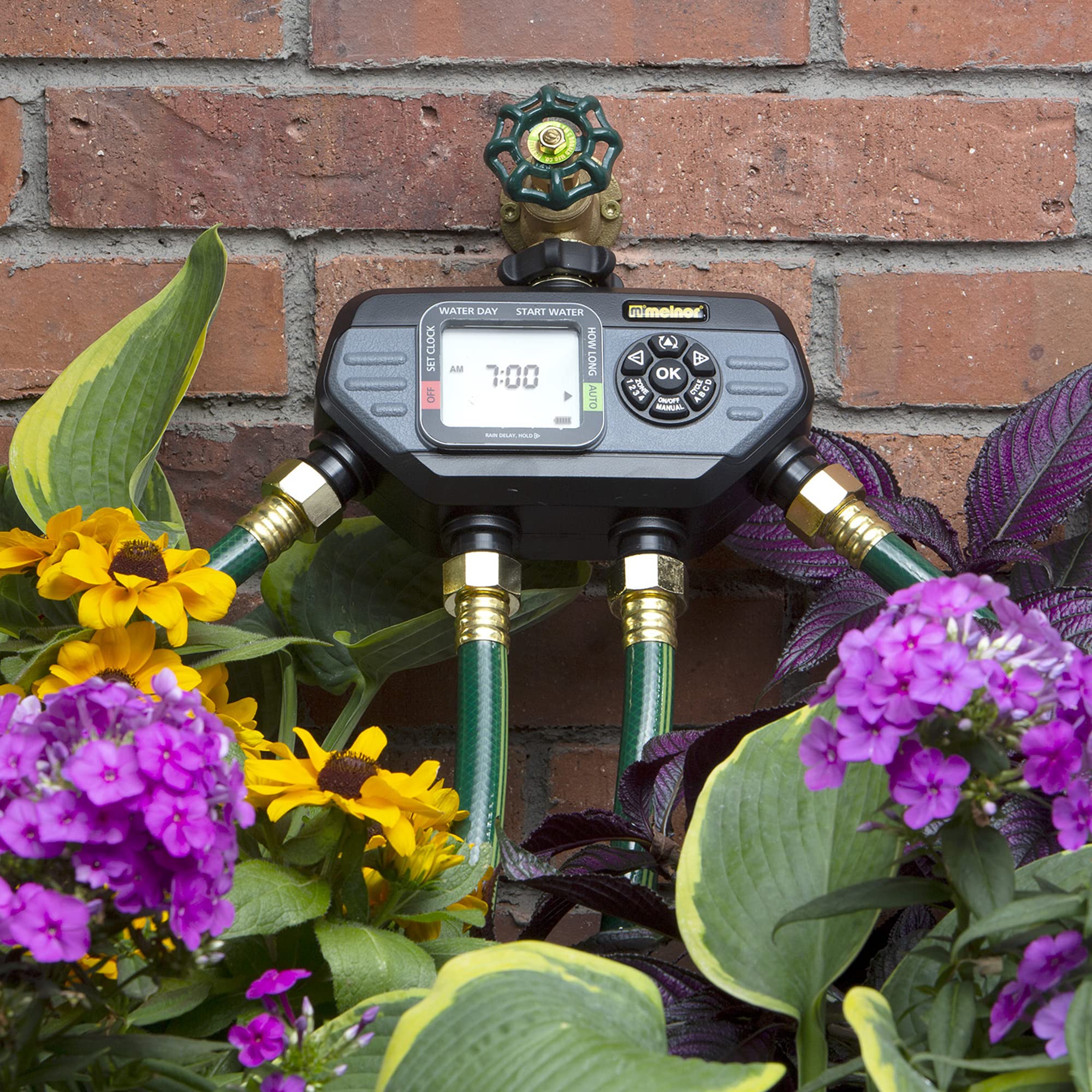 Melnor 65141AMZ 4-Zone Digital Water Timer - Automatic Garden Irrigation System for Lawns & Plants (Grey & Black) | Perfect for Sprinklers, Drip Irrigation & Outdoor Watering