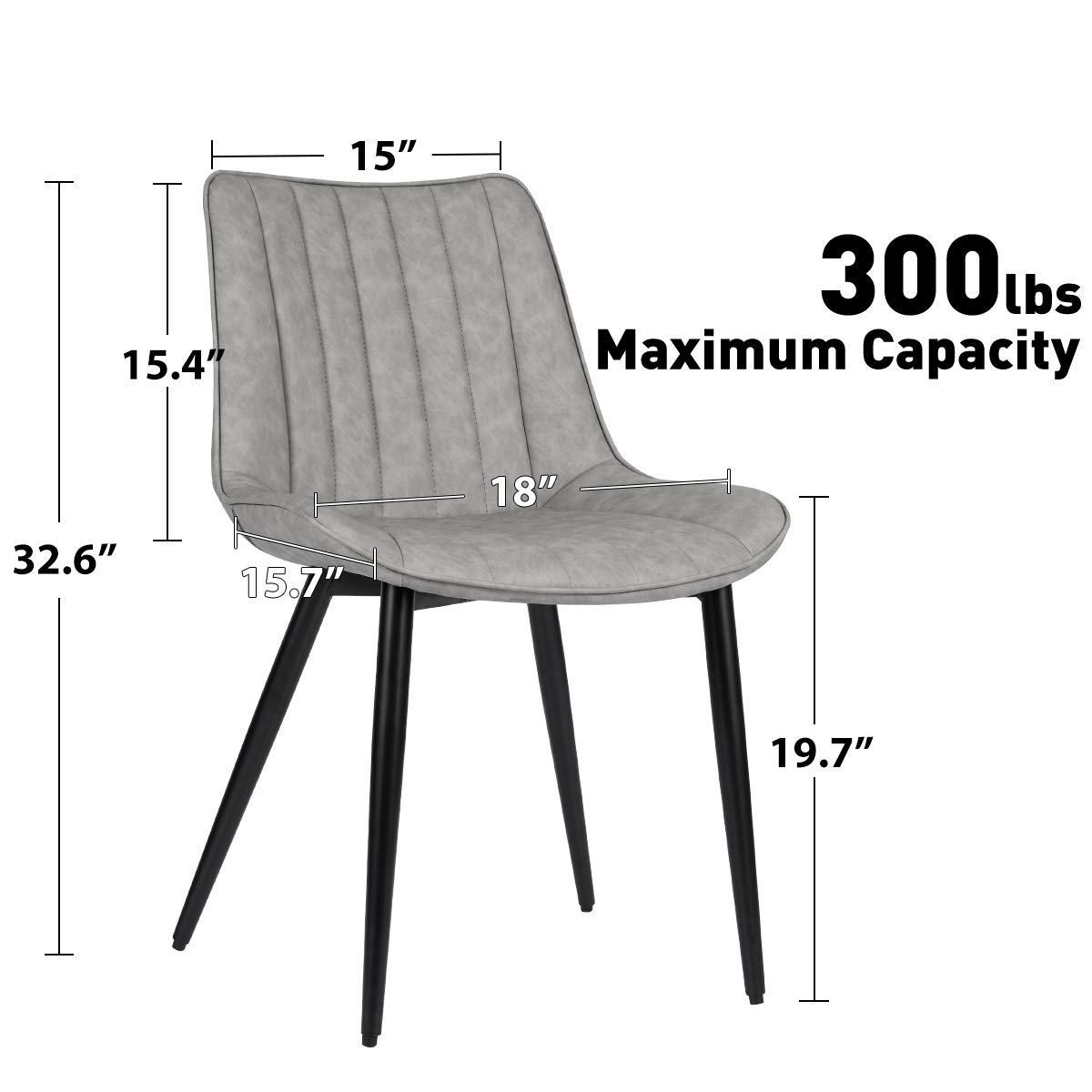 Mid Century Modern Faux Leather Dining Chairs Set of 2 - Upholstered Kitchen & Living Room Chairs with Metal Legs in Gray - Perfect for Small Spaces, Breakfast Nooks & Contemporary Dining Areas