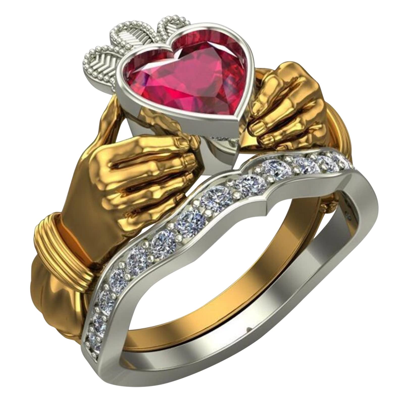 Gemstone Heart-Shaped Fashion Ring for Women - Red Crown Jewelry Gift for Self Love & Special Occasions | Perfect for Valentine's Day, Anniversary & Birthday Gifts