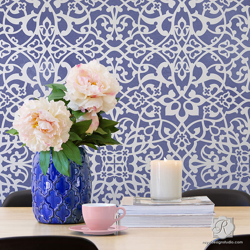 Palace Trellis Moroccan Wall Stencil - DIY Home Decor, Arabic Pattern Template for Painting, Wall Art, Furniture & Crafts - Perfect for Bedroom, Living Room, and Boho Style Interior Design