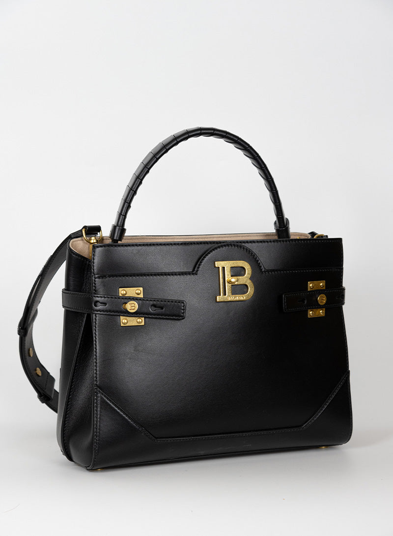 Balmain Black Leather Rectangular Handbag for Women - Luxury Designer Shoulder Bag for Work, Travel & Evening Events