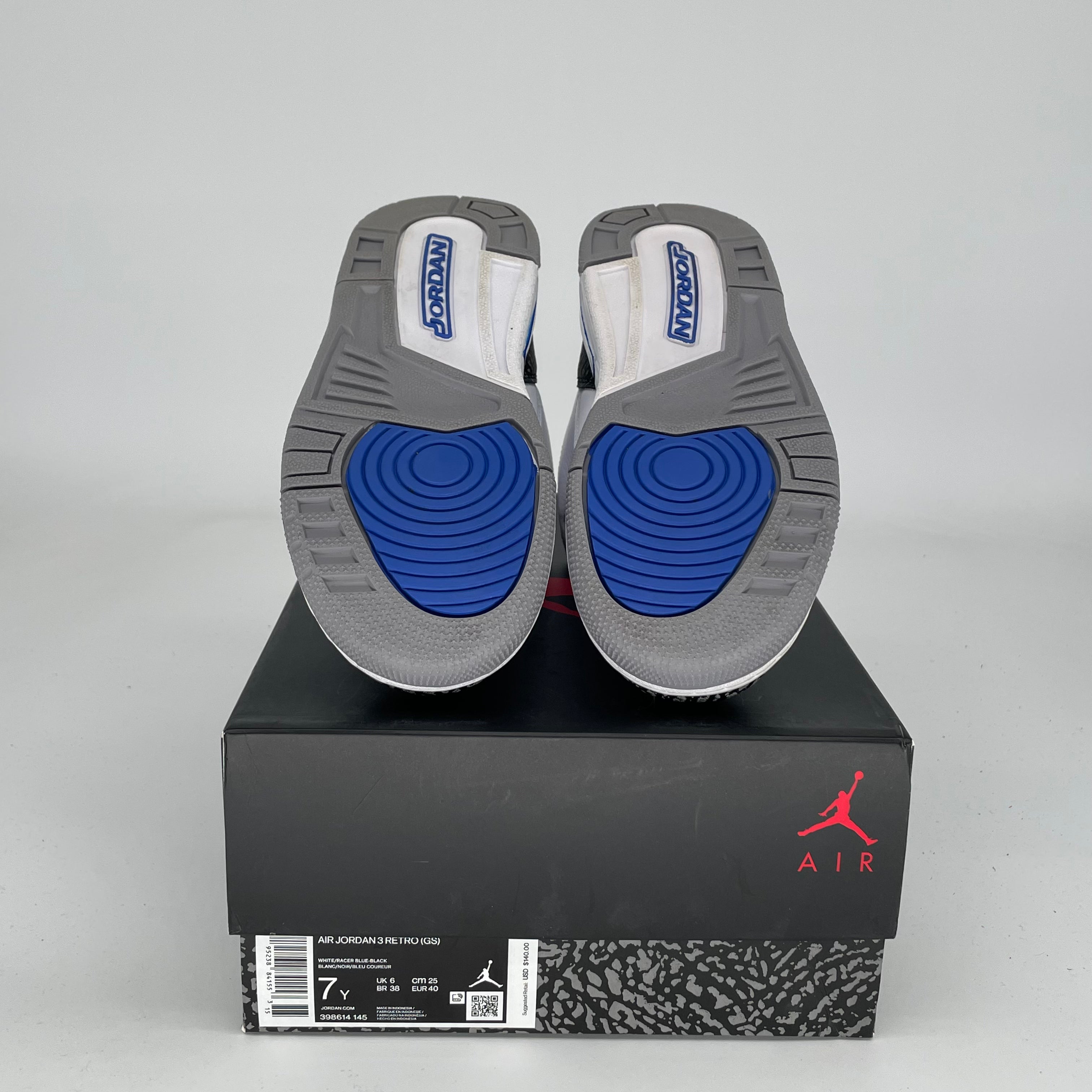 Air Jordan 3 Racer Blue Sneakers - Size 7Y (398614-145) - Men's Basketball Shoes for Running & Streetwear Fashion