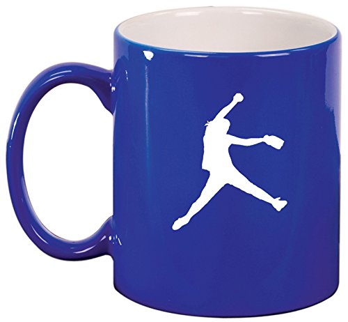 Ceramic Coffee & Tea Mug for Women - Softball Pitcher Design (Blue) - Perfect Gift for Softball Players & Fans, Ideal for Home, Office & Game Day Use