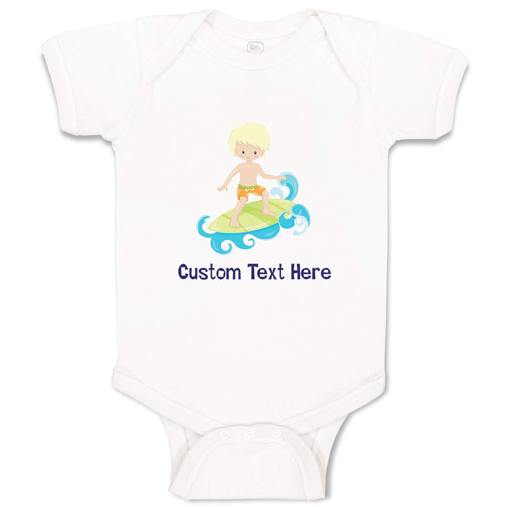 Custom Surfer Boy & Girl Baby Bodysuit - Funny Wave & Blonde Design Cotton Infant Onesie - Perfect for Beach Outings, Photo Shoots & Everyday Play