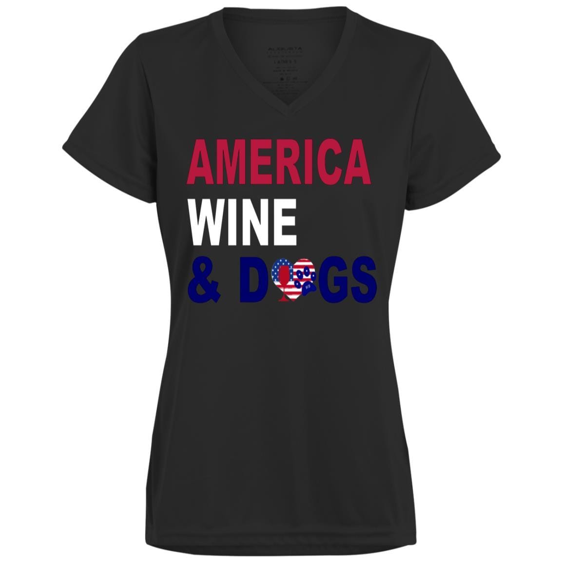 WineyBitches.Co America Wine Dogs Ladies' Wicking T-Shirt - Moisture-Wicking Women's Tee for Wine Lovers & Dog Moms - Perfect for Wine Tasting, Casual Outings & Dog Park Adventures