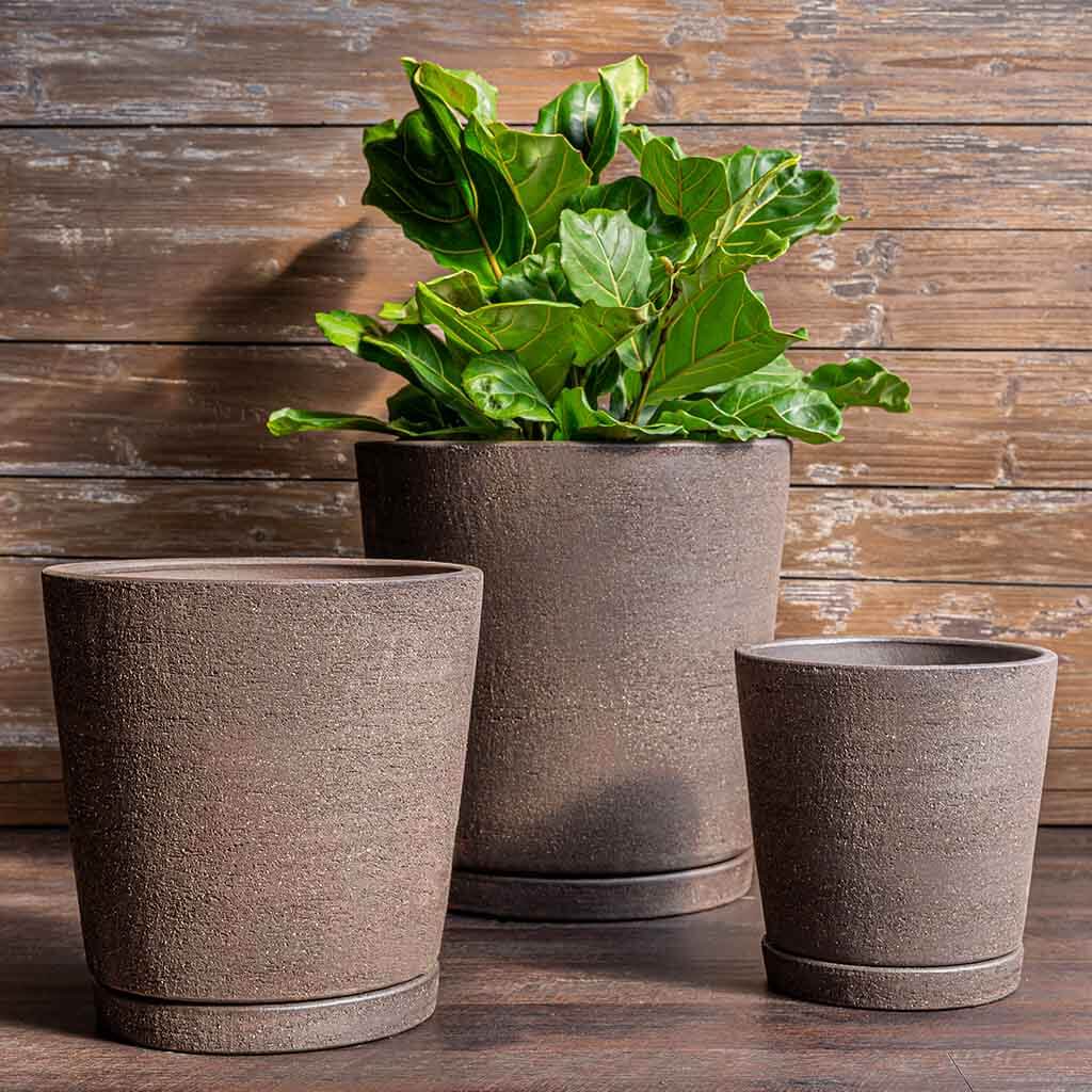 Campania International I/O Tapered Cylinder Vase Set of 3 - Modern Peat-Colored Ceramic Flower Vases for Home Decor, Wedding Centerpieces & Office Desk Decorations