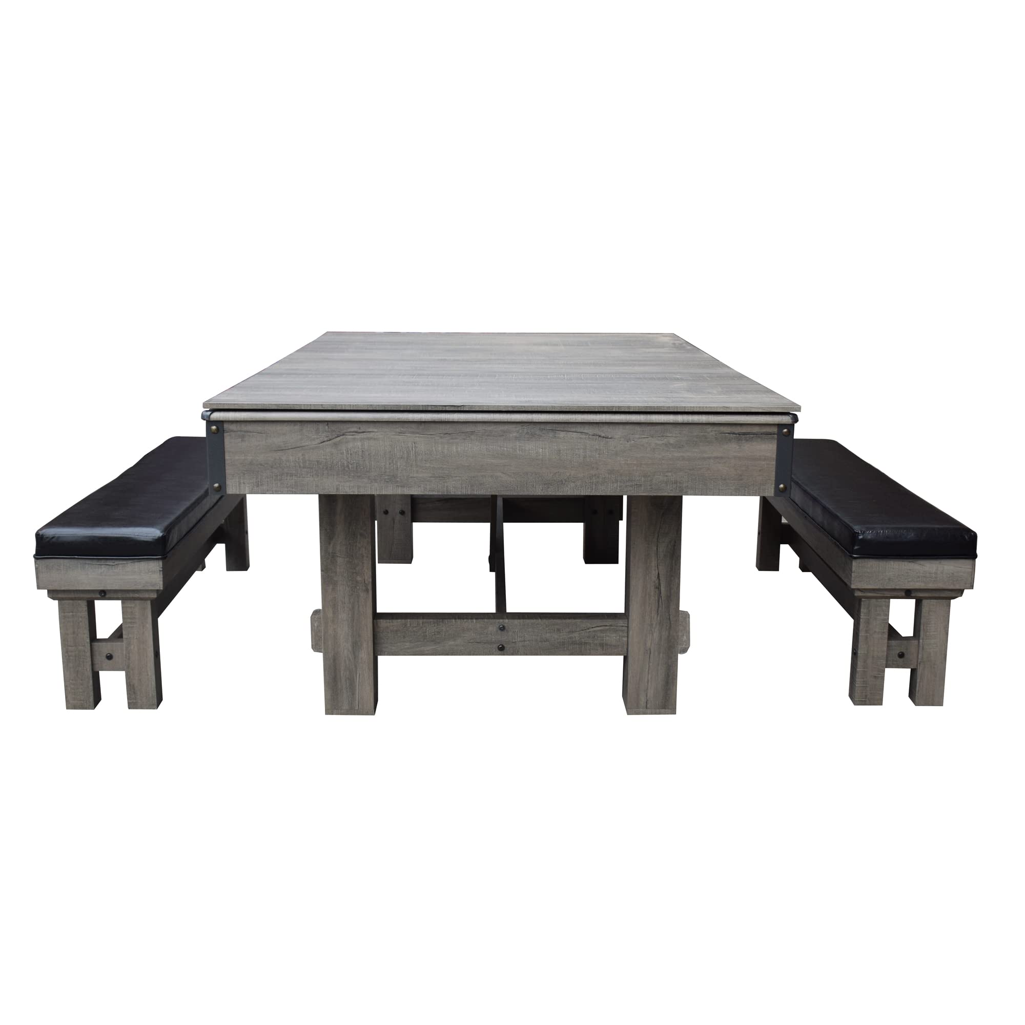 Hathaway Logan 7-Foot Pool Table Combo Set with Benches - Rustic Gray with Blue Felt, Barnwood Style for Game Rooms and Man Caves