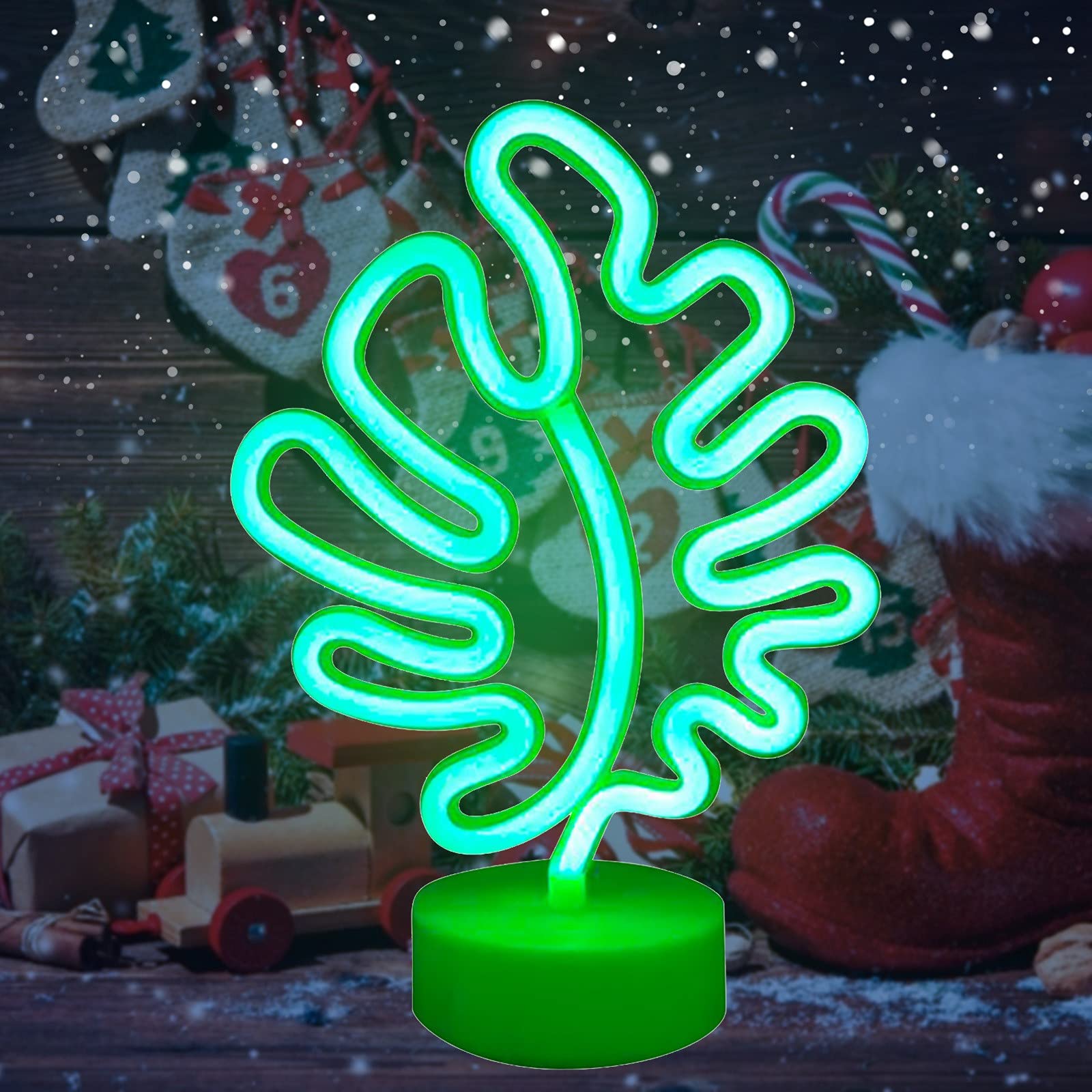Korean Style LED Turtle Leaf Green Night Light - Decorative Christmas Lantern with Round Base, Neon Tabletop Ornament for Bedroom, Living Room, Party Decor, Gift Idea