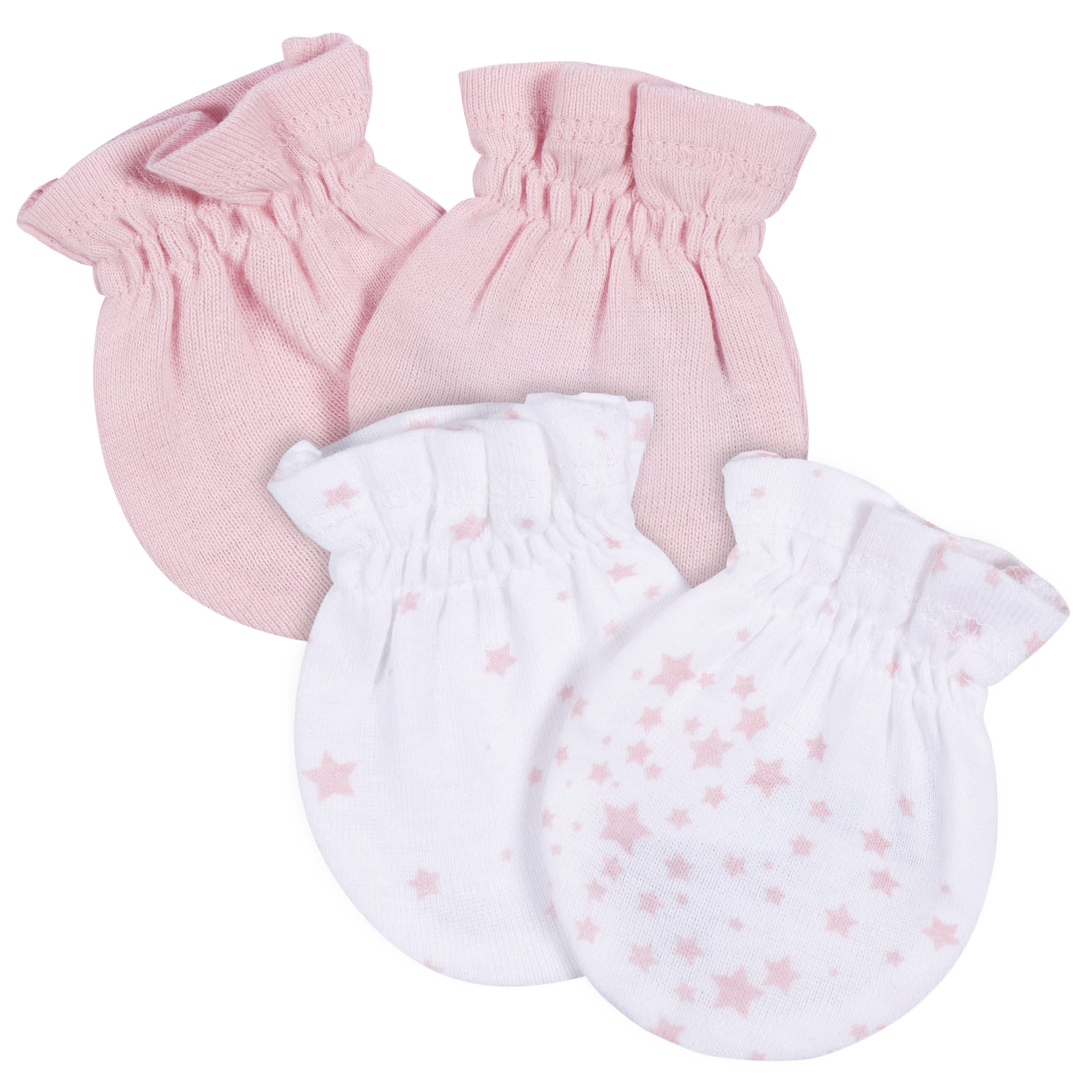 2 Pack Baby Girls No Scratch Mittens with Stars - Soft Cotton Newborn Hand Protectors for Sleeping & Playtime