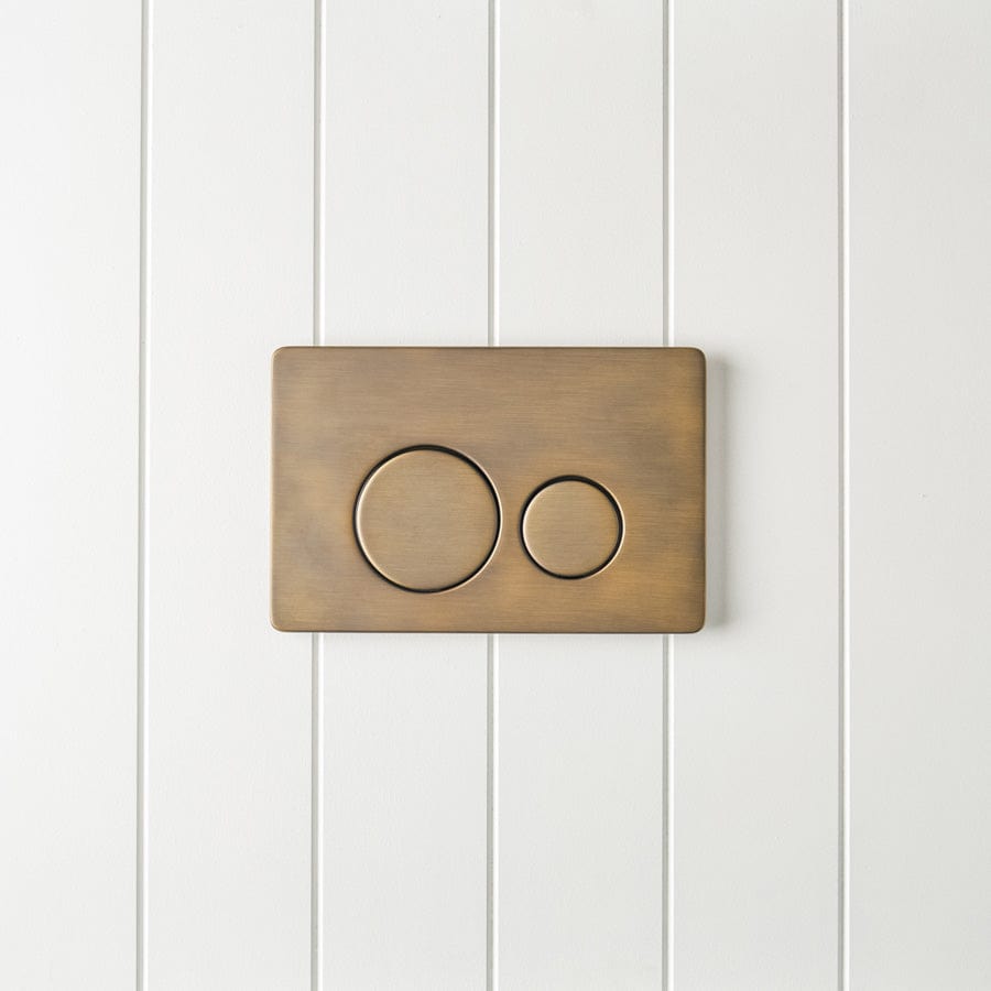 Vintage Style Curved In-Wall Toilet with Round Antique Brass Buttons - Space Saving Wall Mounted Toilet for Modern Bathroom Design