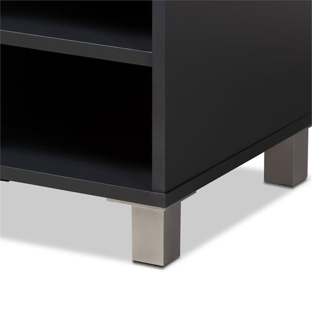BOWERY HILL Modern Dark Grey 2-Door Wooden Shoe Storage Cabinet with Open Shelves - Organize Entryway, Bedroom or Closet - Space Saving Shoe Rack for Home & Office