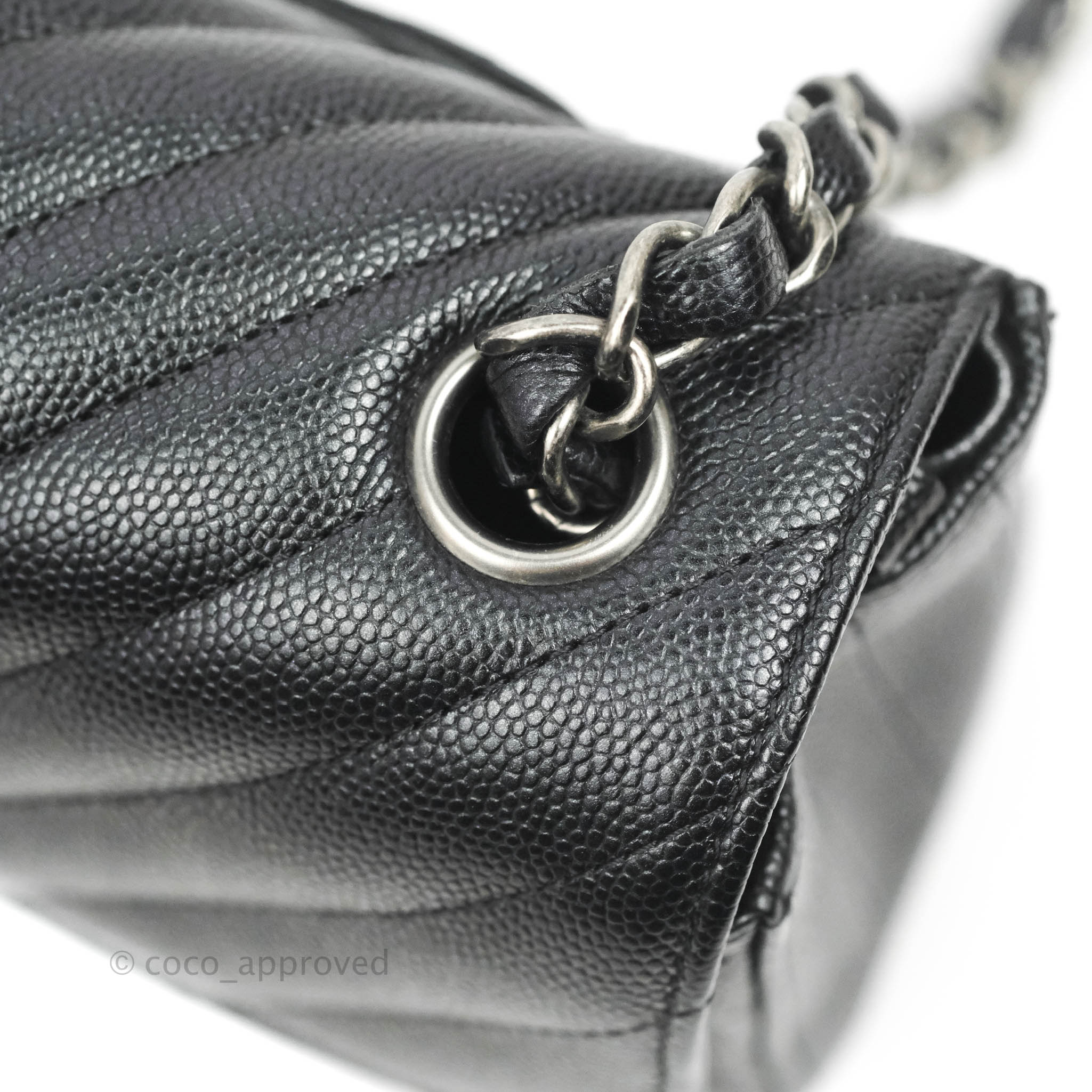 Chanel Chevron Mini Rectangular Flap Bag in Iridescent Black Caviar Leather with Ruthenium Hardware - Perfect for Evening Events, Parties & Luxury Fashion Accessories